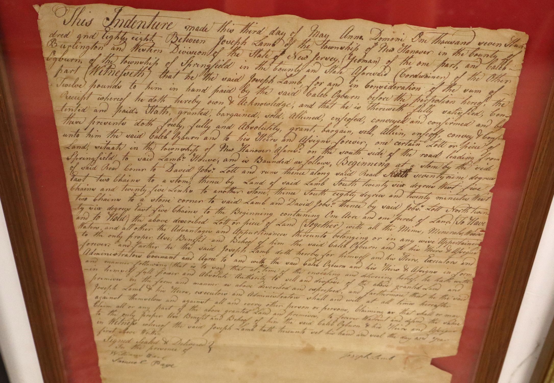 1788 NJ Vellum Land Deed Burlington Joseph Lamb