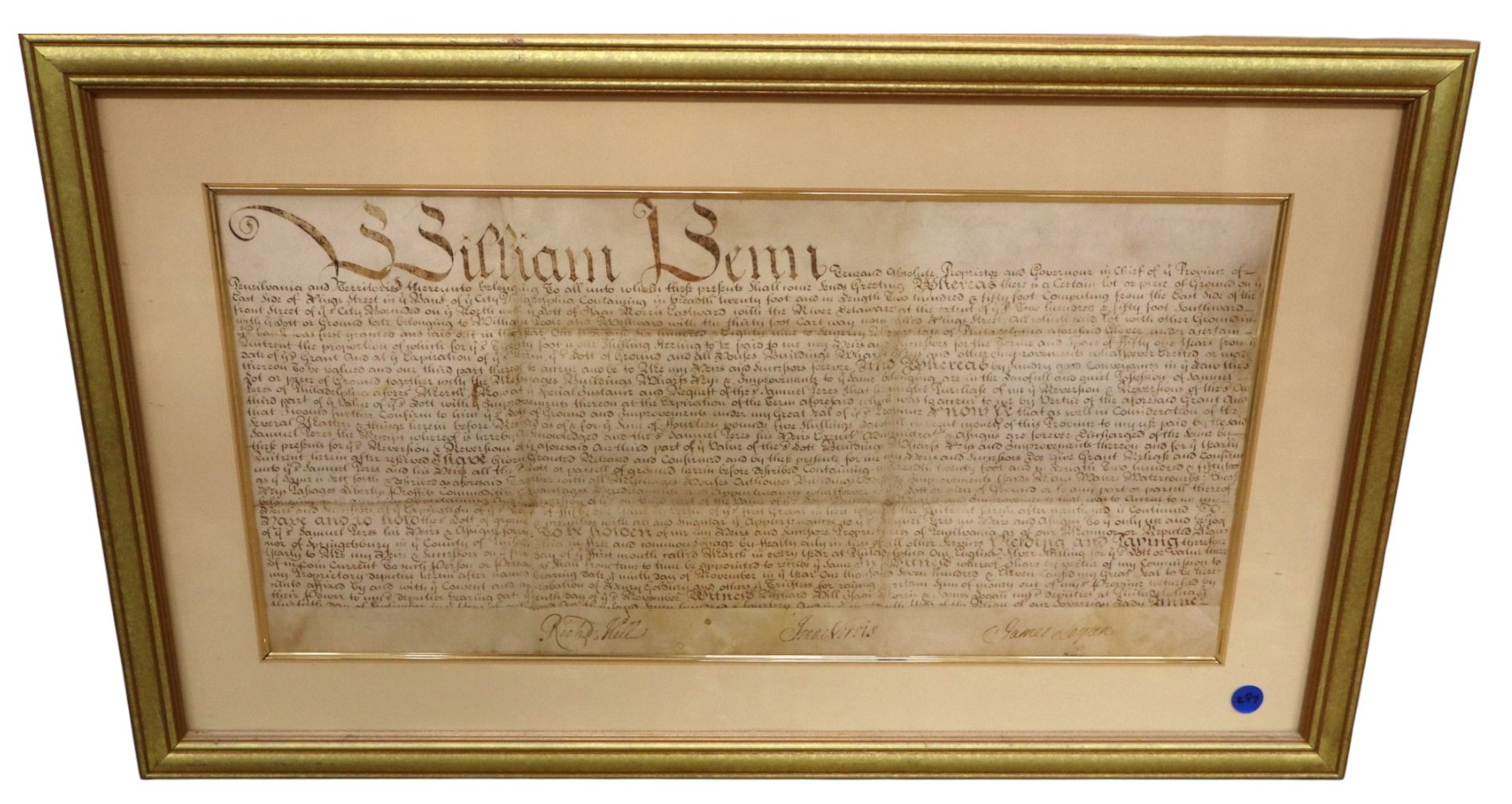 1701 William Penn Philadelphia Vellum Land Patent