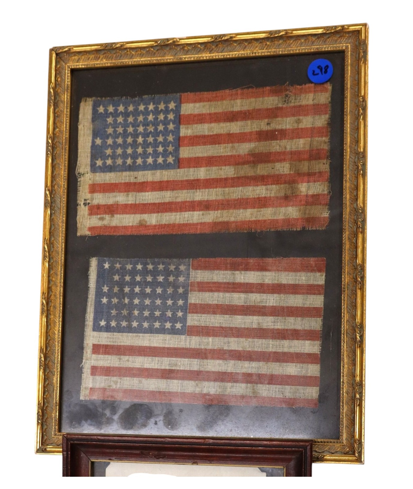 Antique 45 & 46 Star American Flags Gold Frame