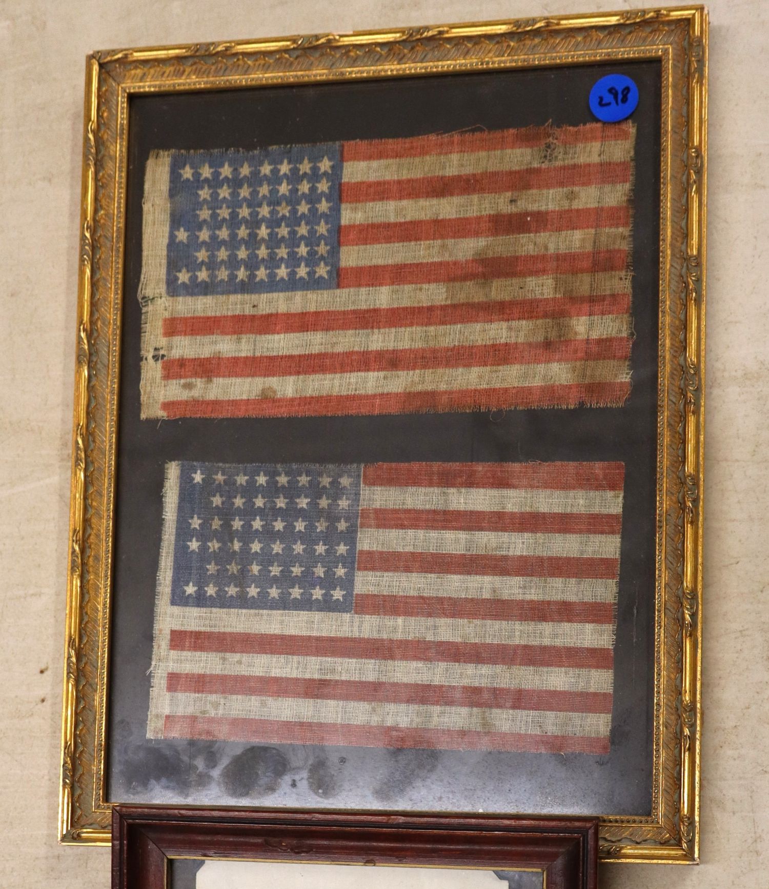 Antique 45 & 46 Star American Flags Gold Frame
