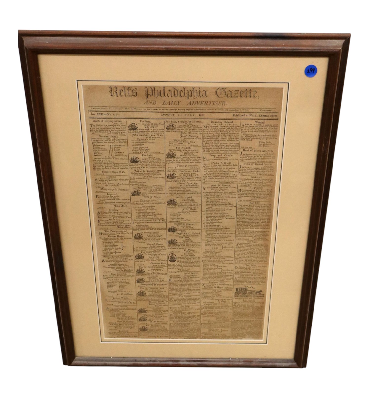 Repro Relfs Philadelphia Gazette Framed Advert