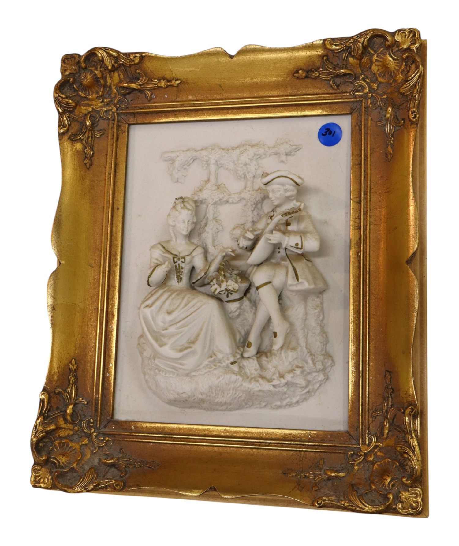 FR Bisque Figural Plaque Wood & Gesso Frame