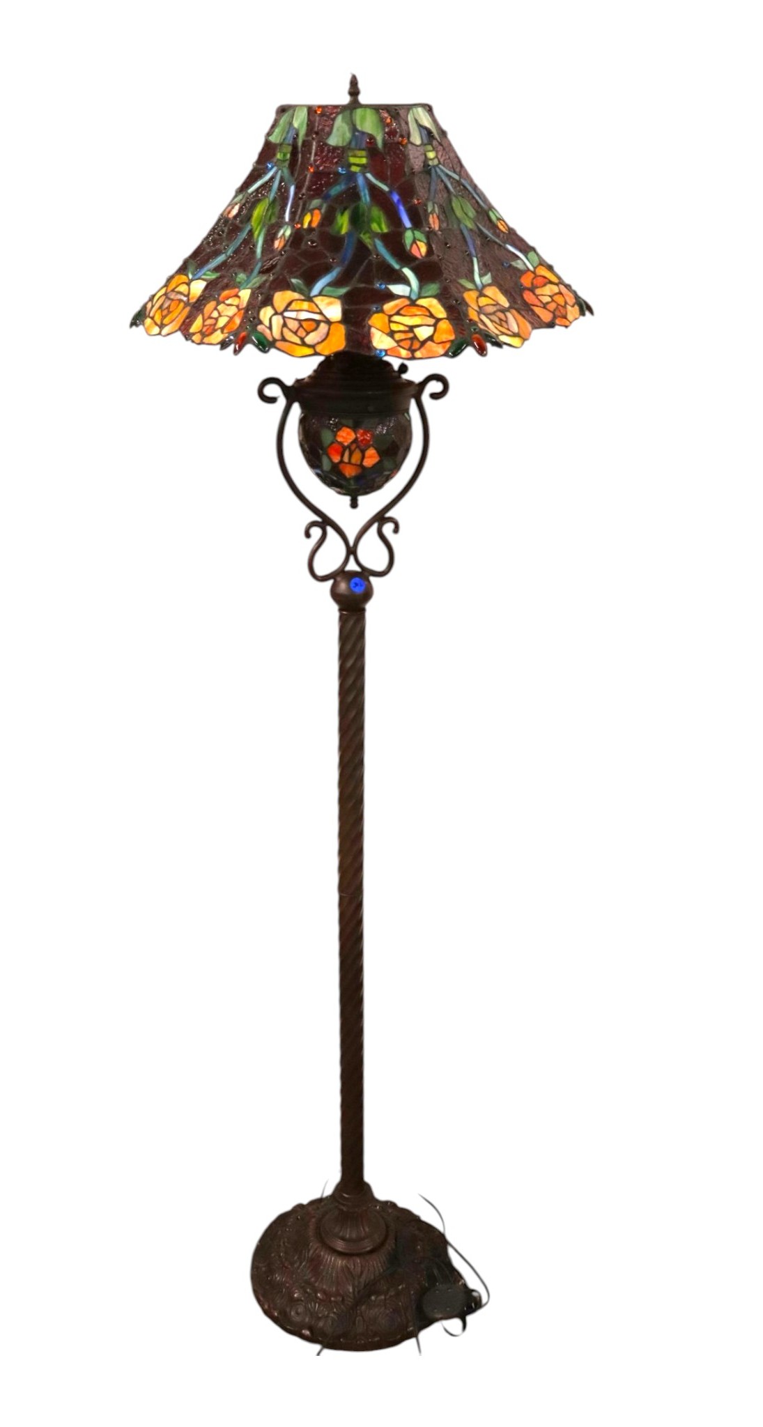 Lead Glass Bronze Style Pole Lamp Foot Pedal