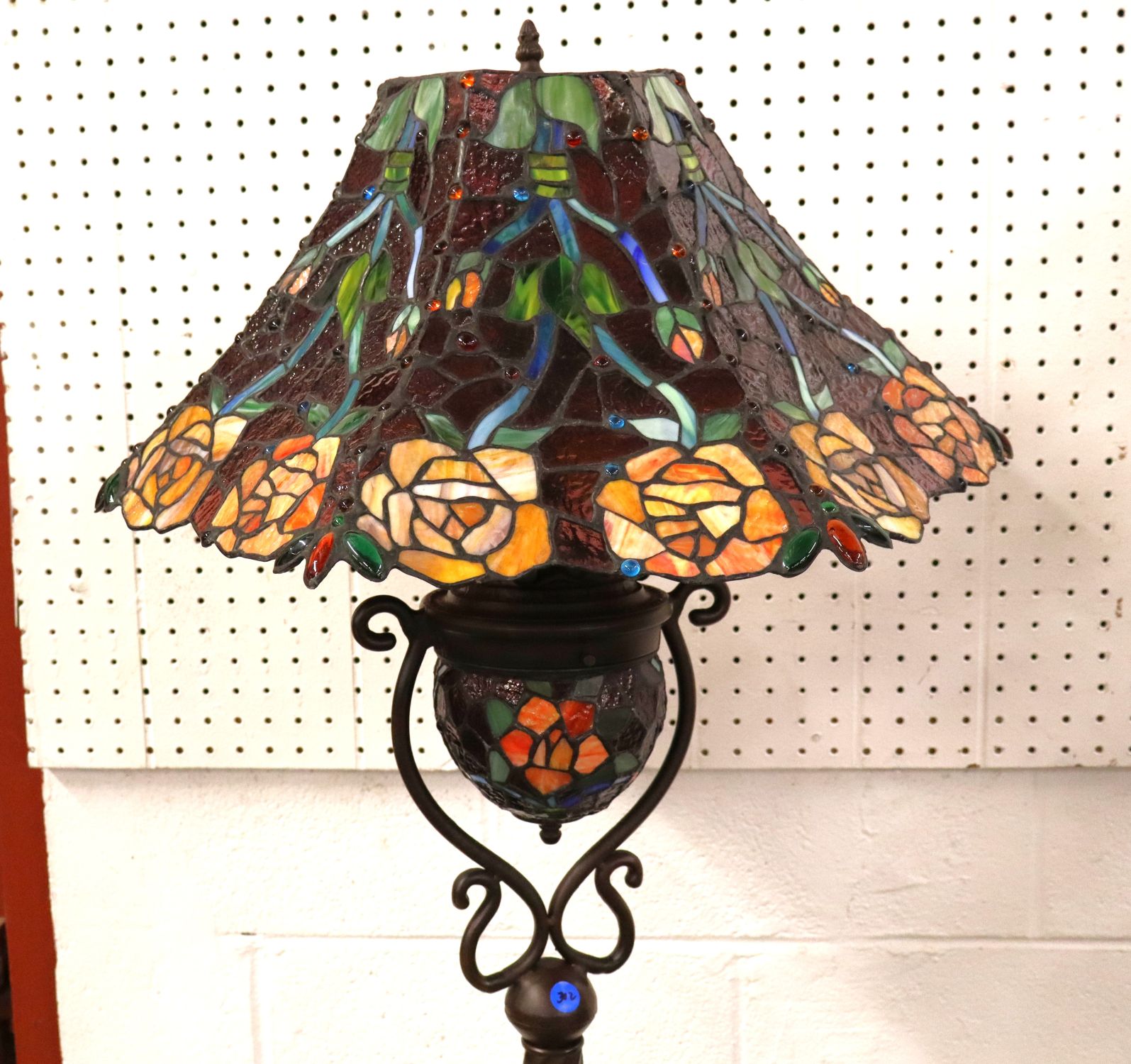 Lead Glass Bronze Style Pole Lamp Foot Pedal