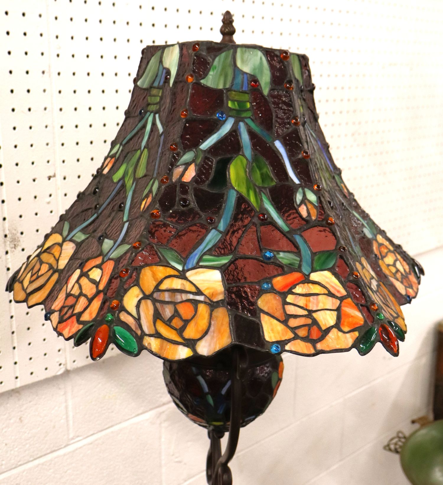 Lead Glass Bronze Style Pole Lamp Foot Pedal