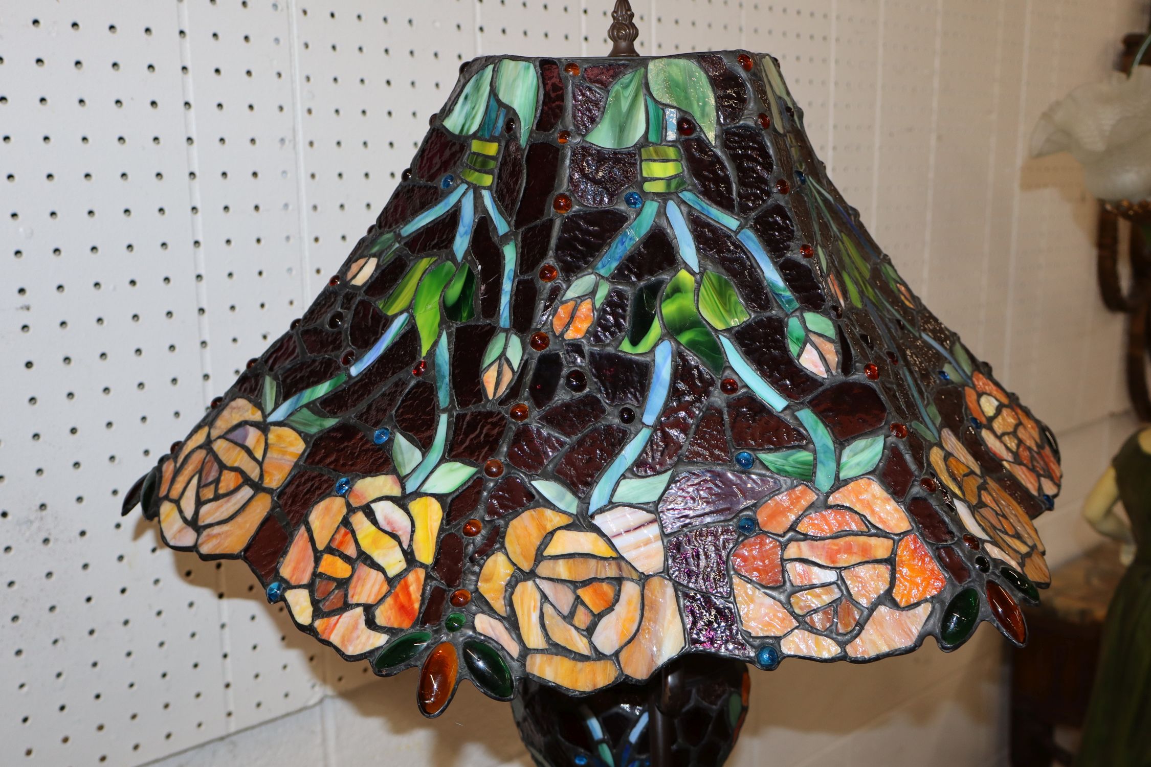 Lead Glass Bronze Style Pole Lamp Foot Pedal