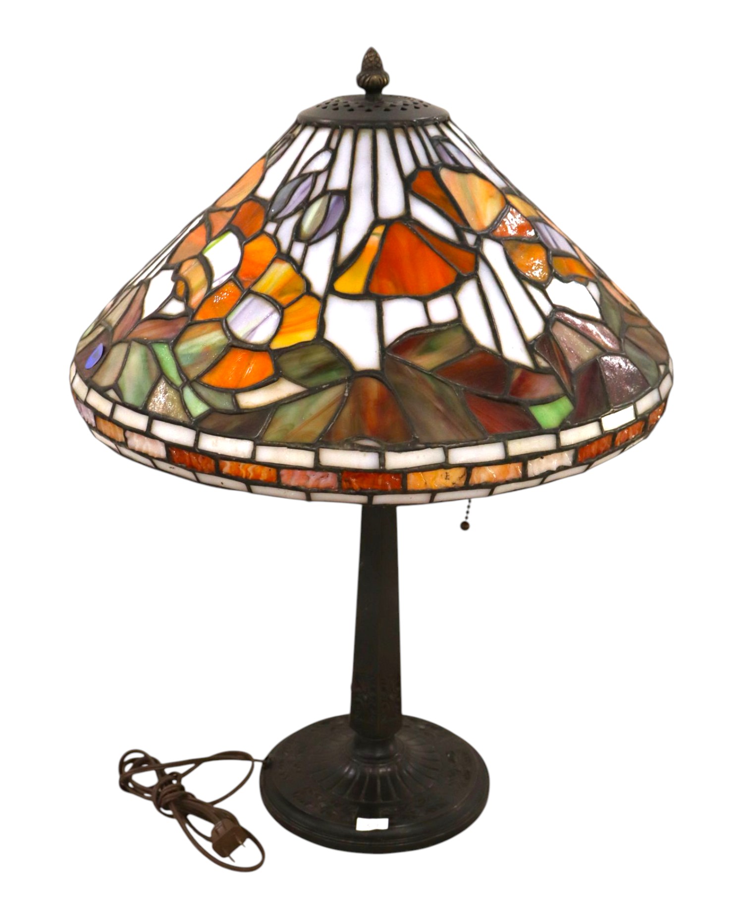Tiffany Style Lead Glass Table Lamp Bronze Base