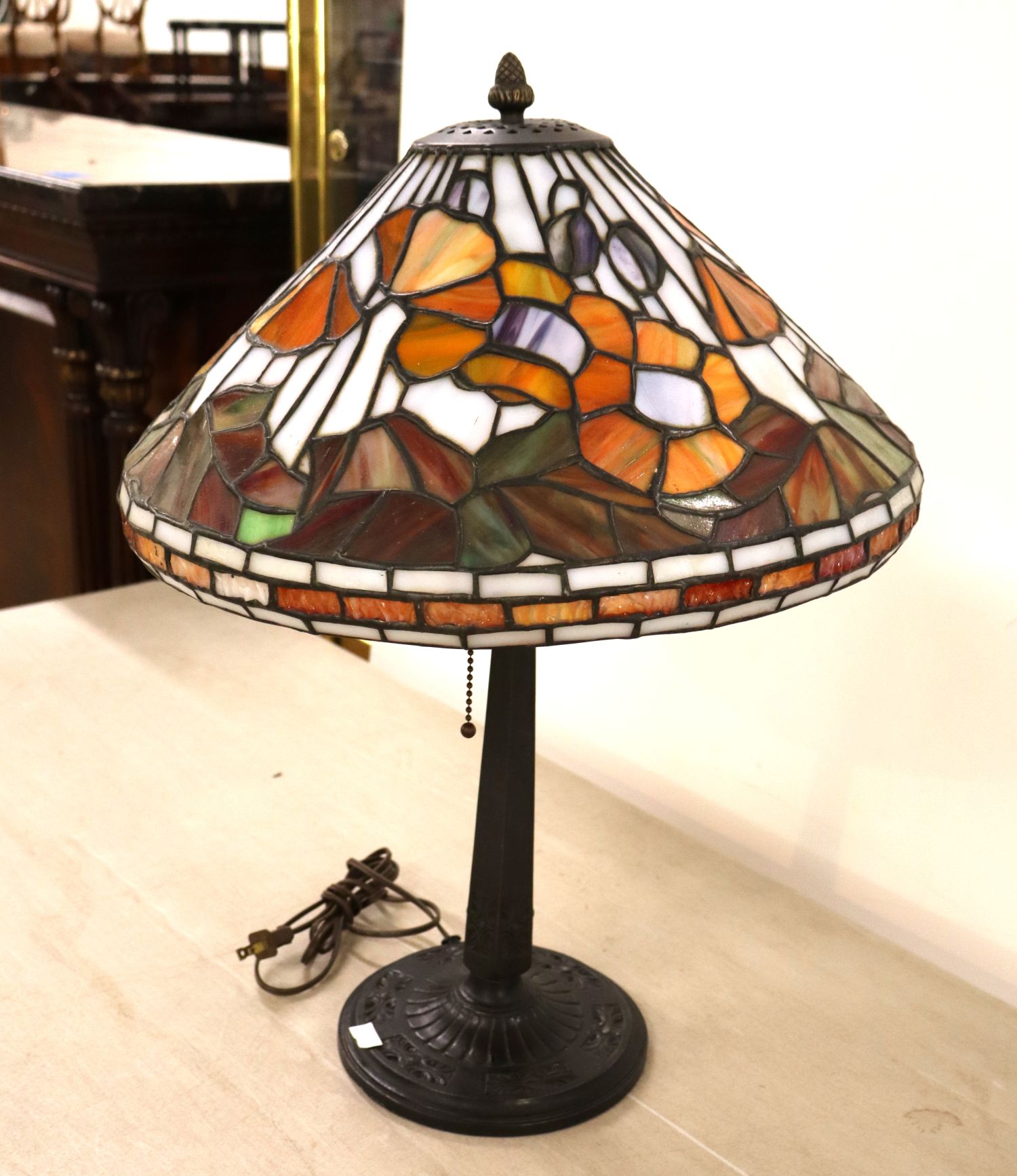 Tiffany Style Lead Glass Table Lamp Bronze Base