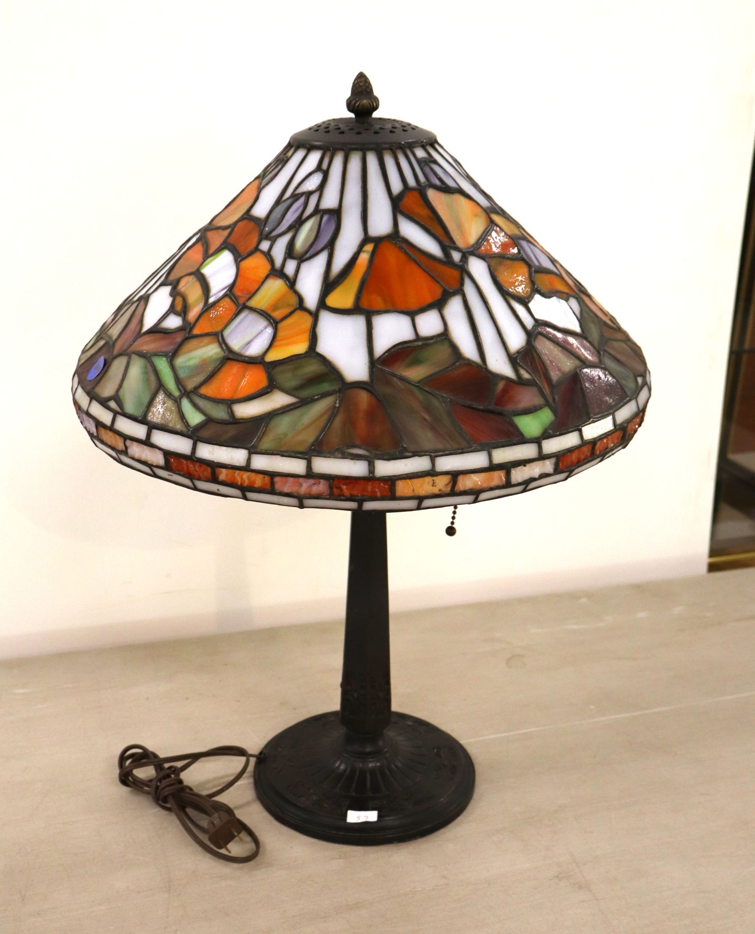 Tiffany Style Lead Glass Table Lamp Bronze Base