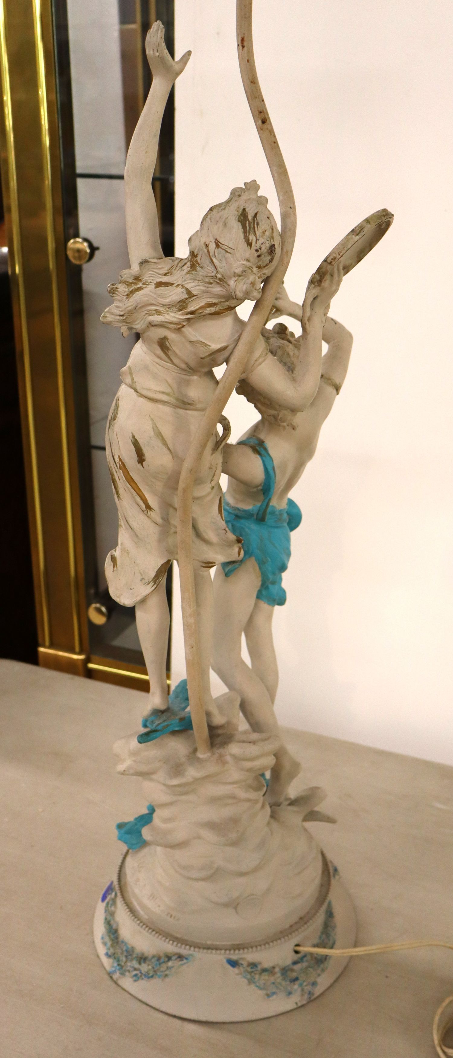 FR Signed Painted Metal Figural Table Lamp