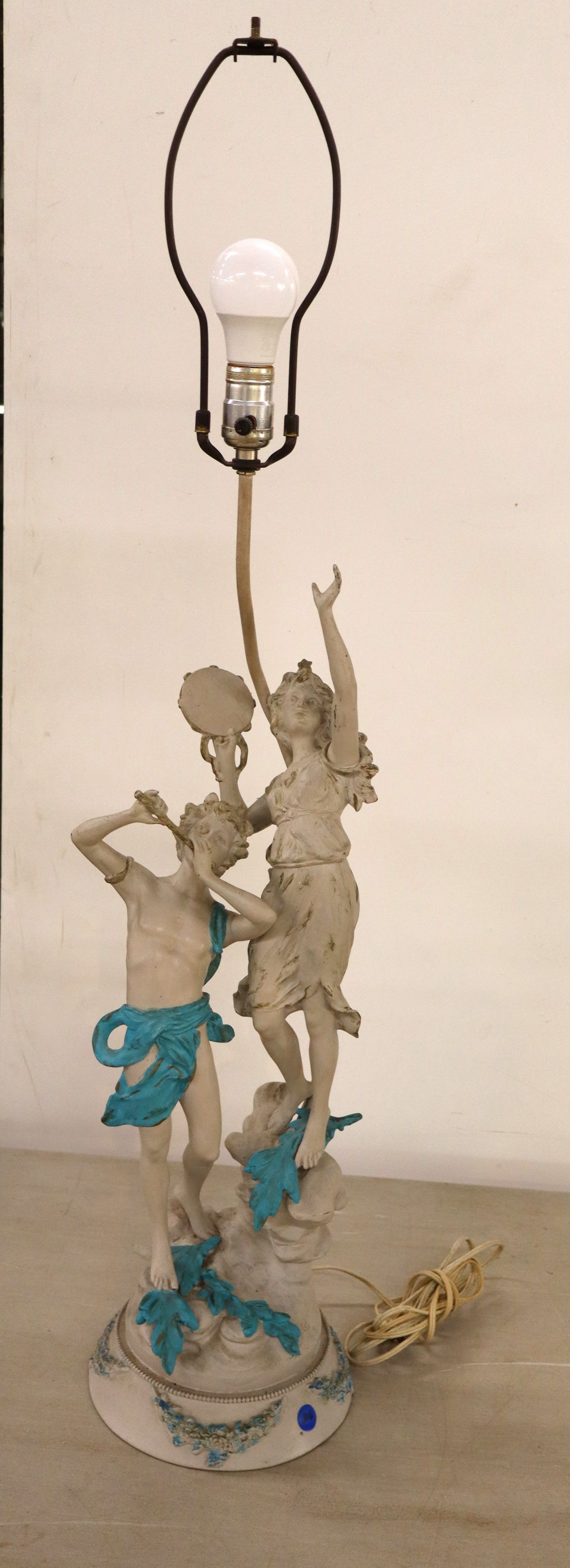 FR Signed Painted Metal Figural Table Lamp
