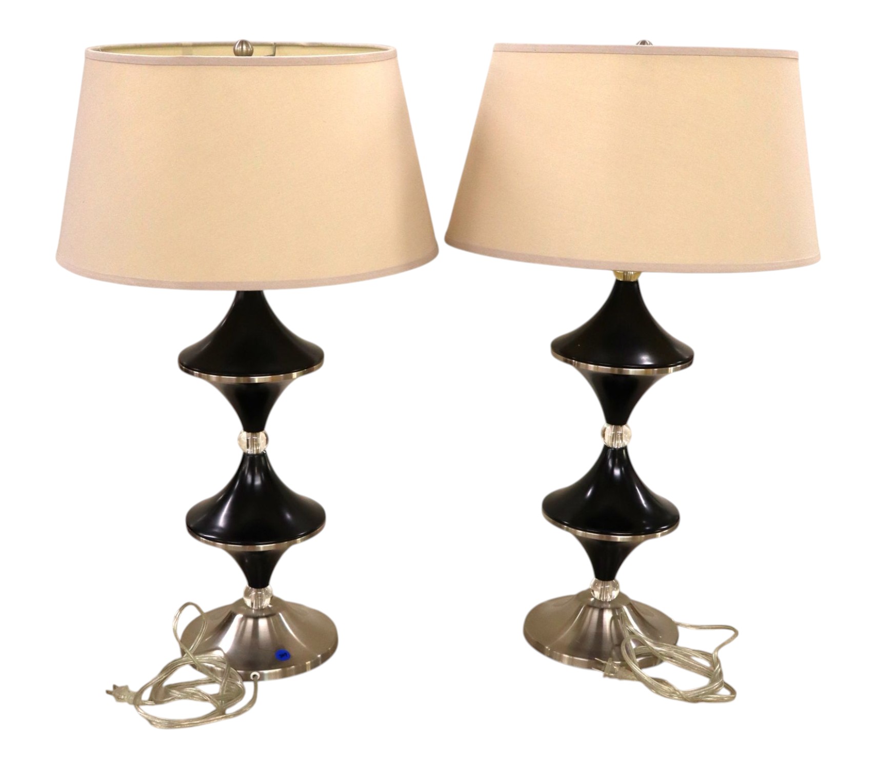 Pr Modern Lucite Stainless Steel Table Lamps