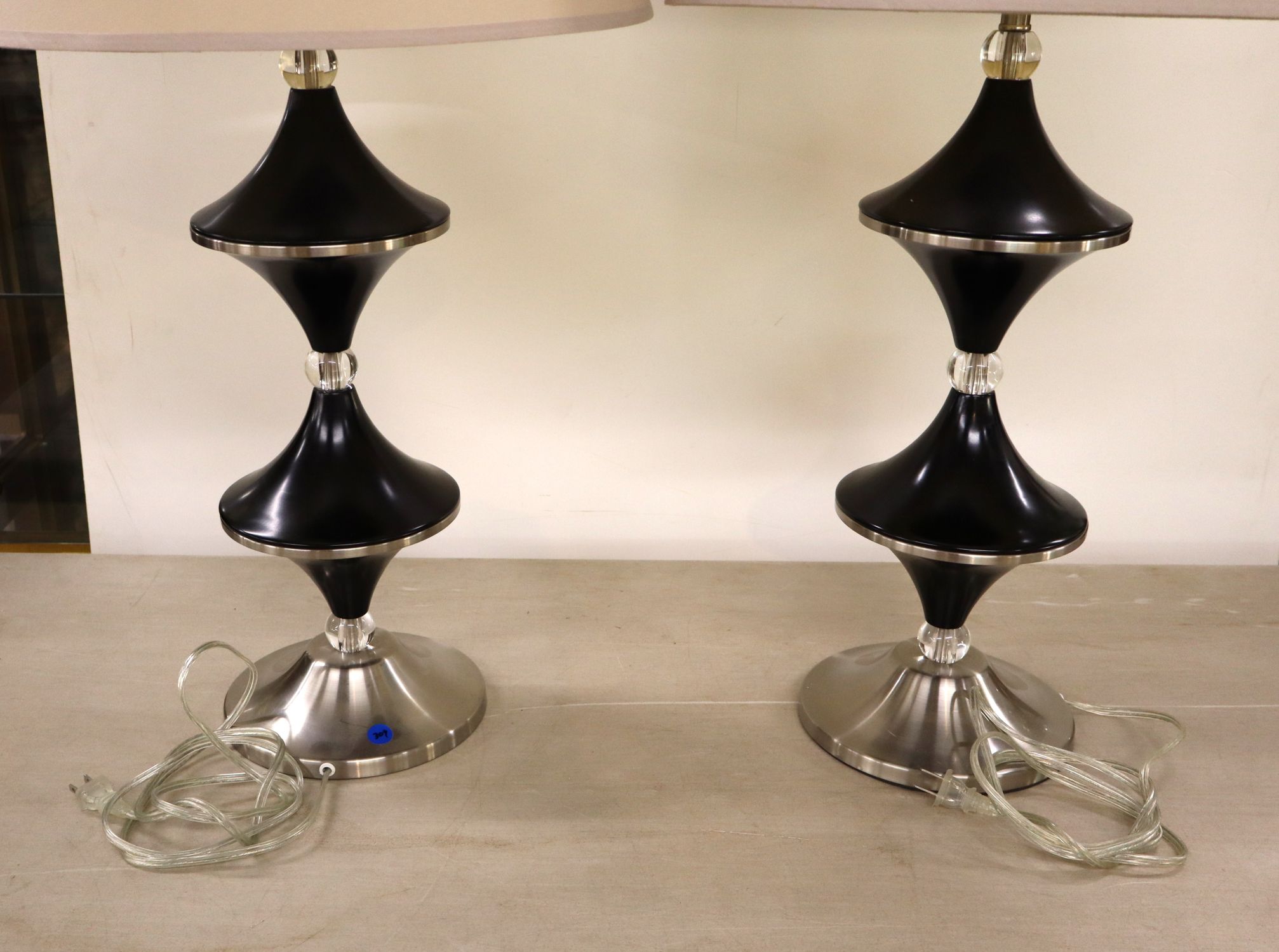 Pr Modern Lucite Stainless Steel Table Lamps