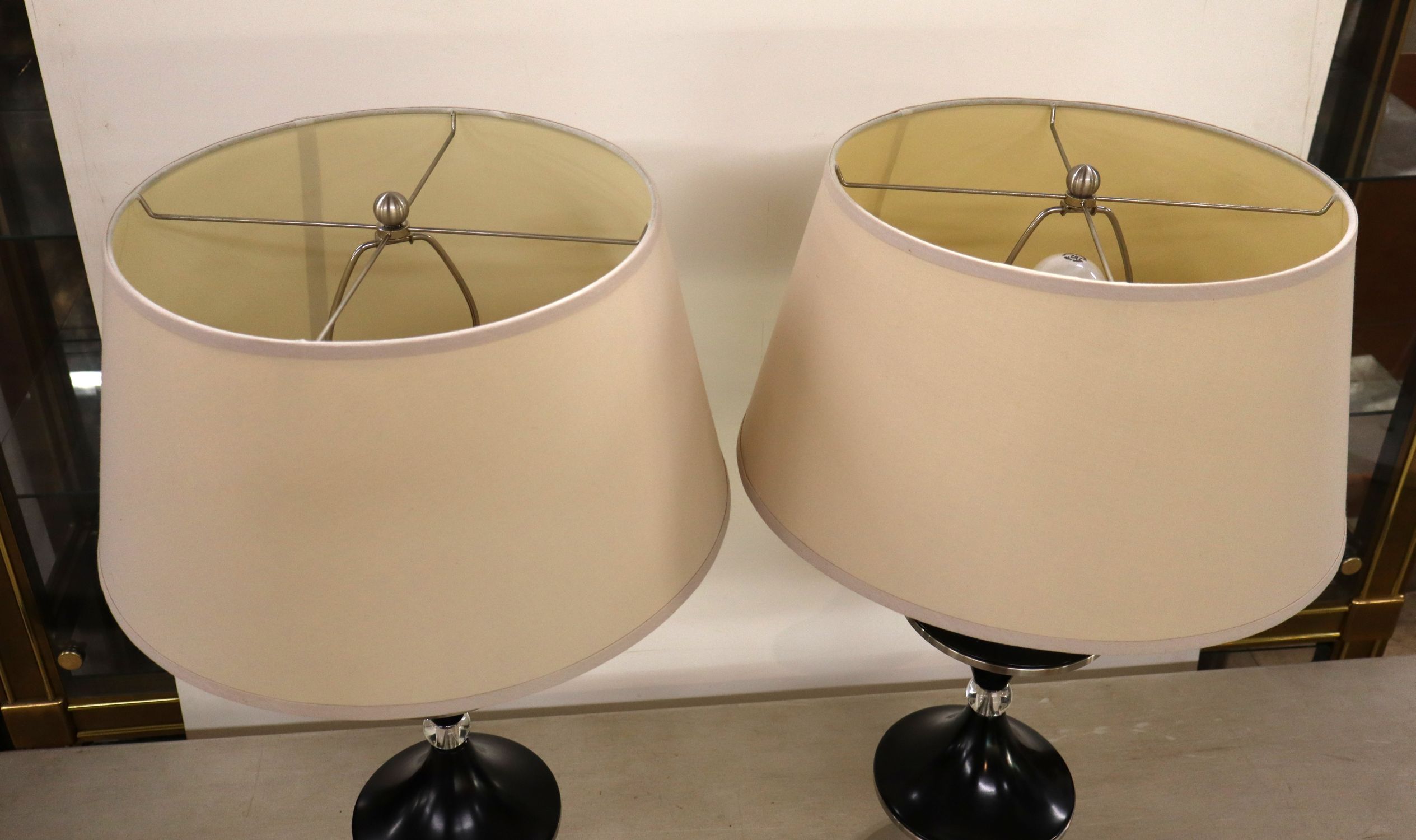 Pr Modern Lucite Stainless Steel Table Lamps