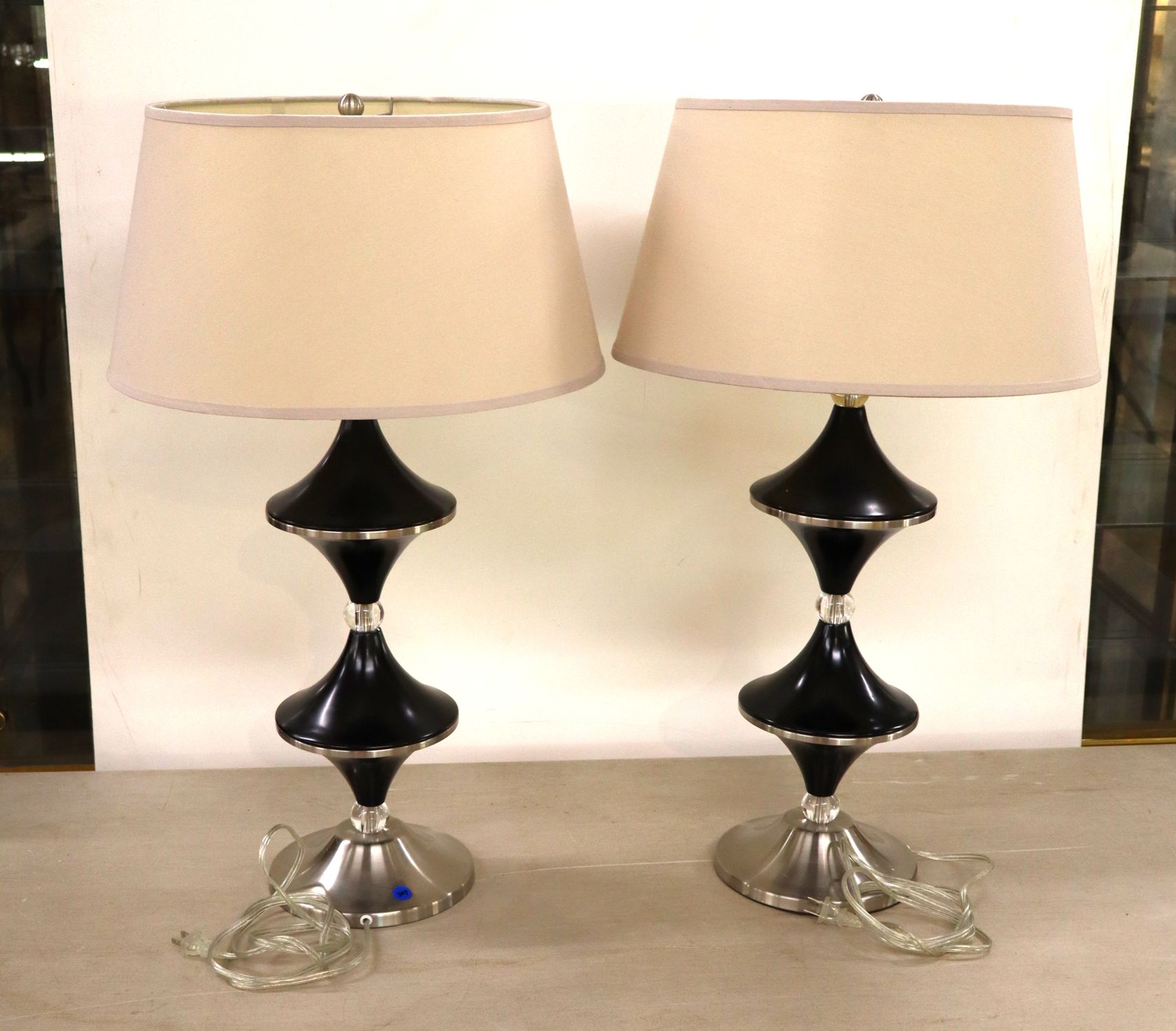 Pr Modern Lucite Stainless Steel Table Lamps