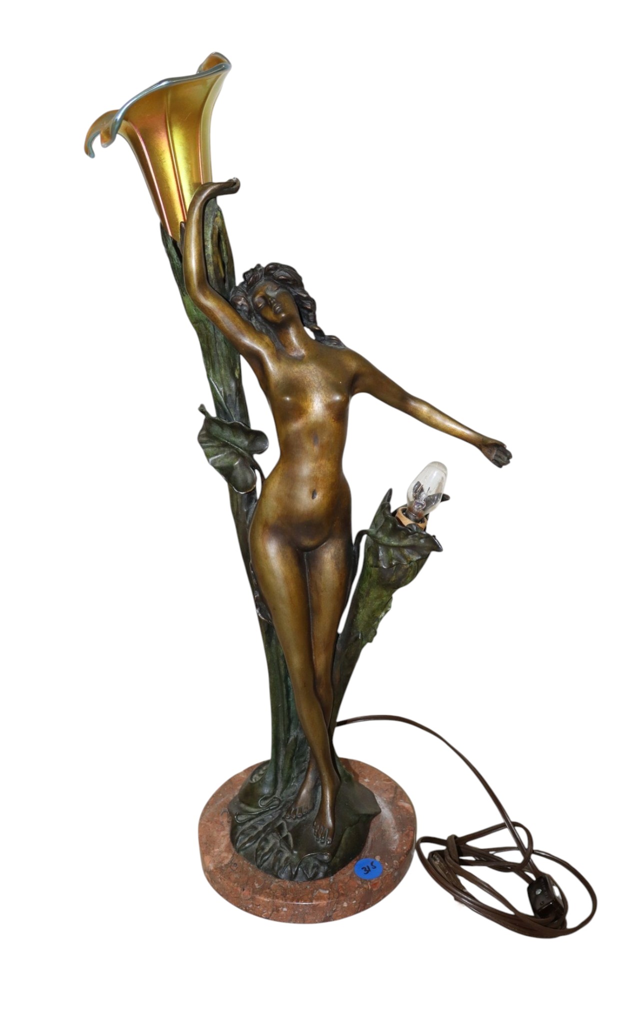 Antq Art Nouveau Bronze Marble 2 Burner Lamp