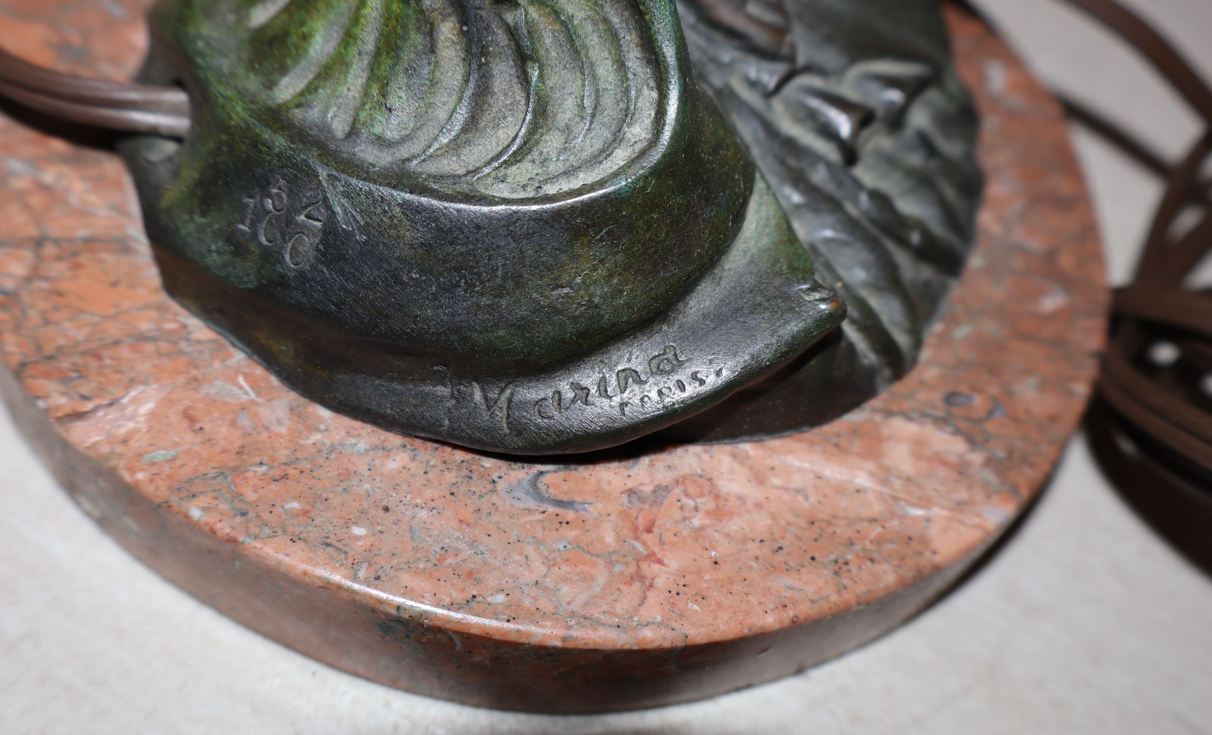 Antq Art Nouveau Bronze Marble 2 Burner Lamp