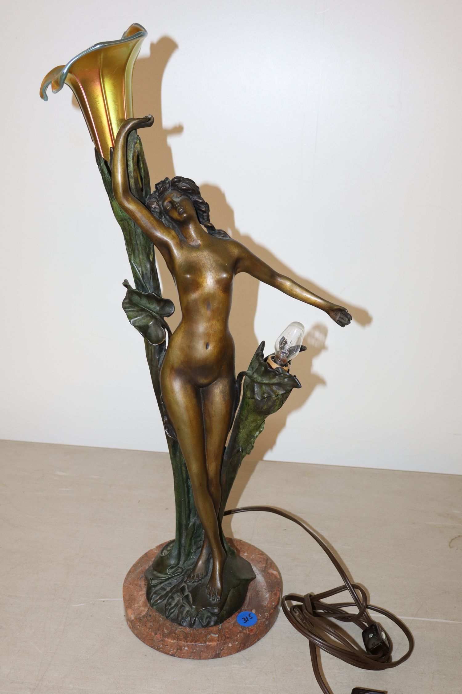 Antq Art Nouveau Bronze Marble 2 Burner Lamp