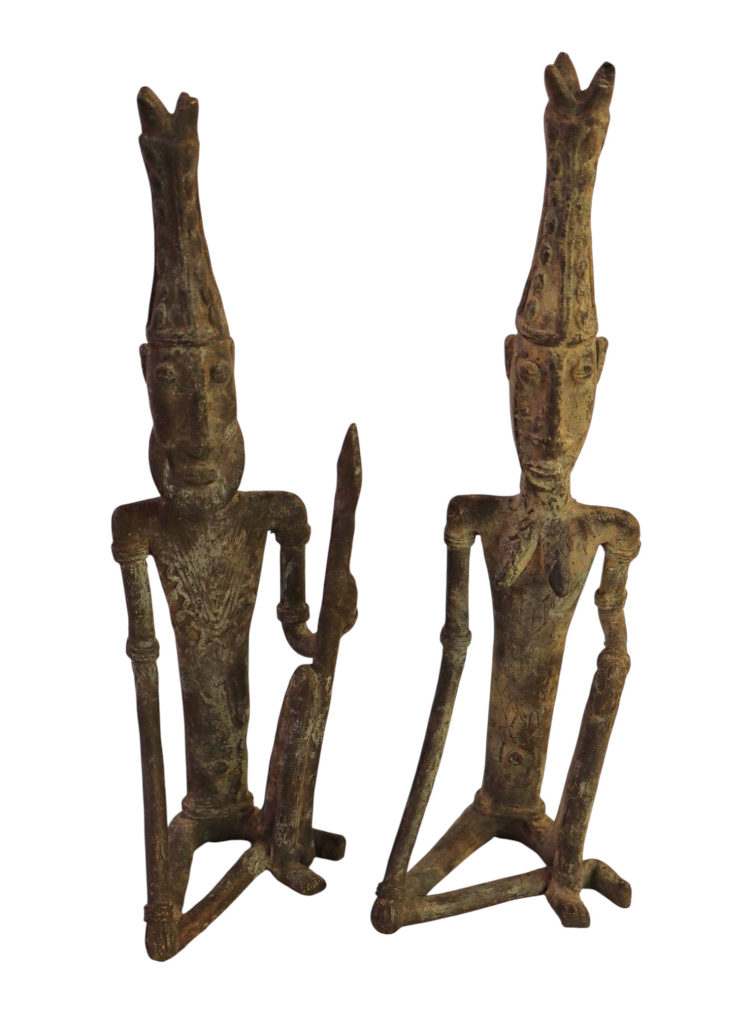 Pair bronze male and female tribal figures