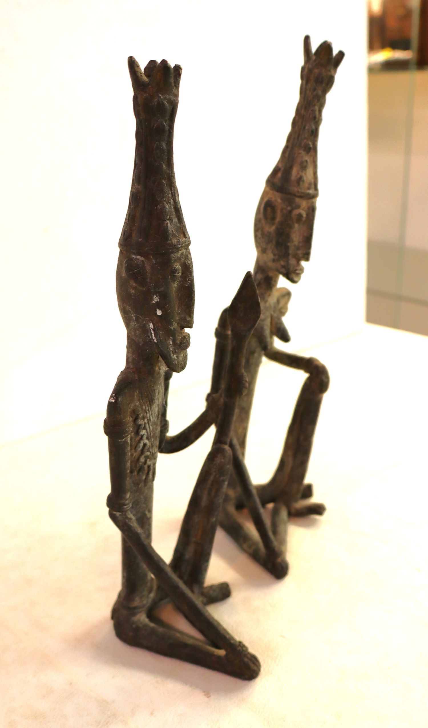 Pair bronze male and female tribal figures