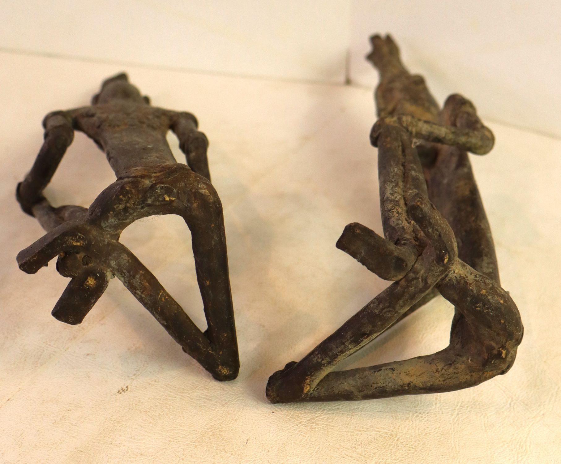 Pair bronze male and female tribal figures