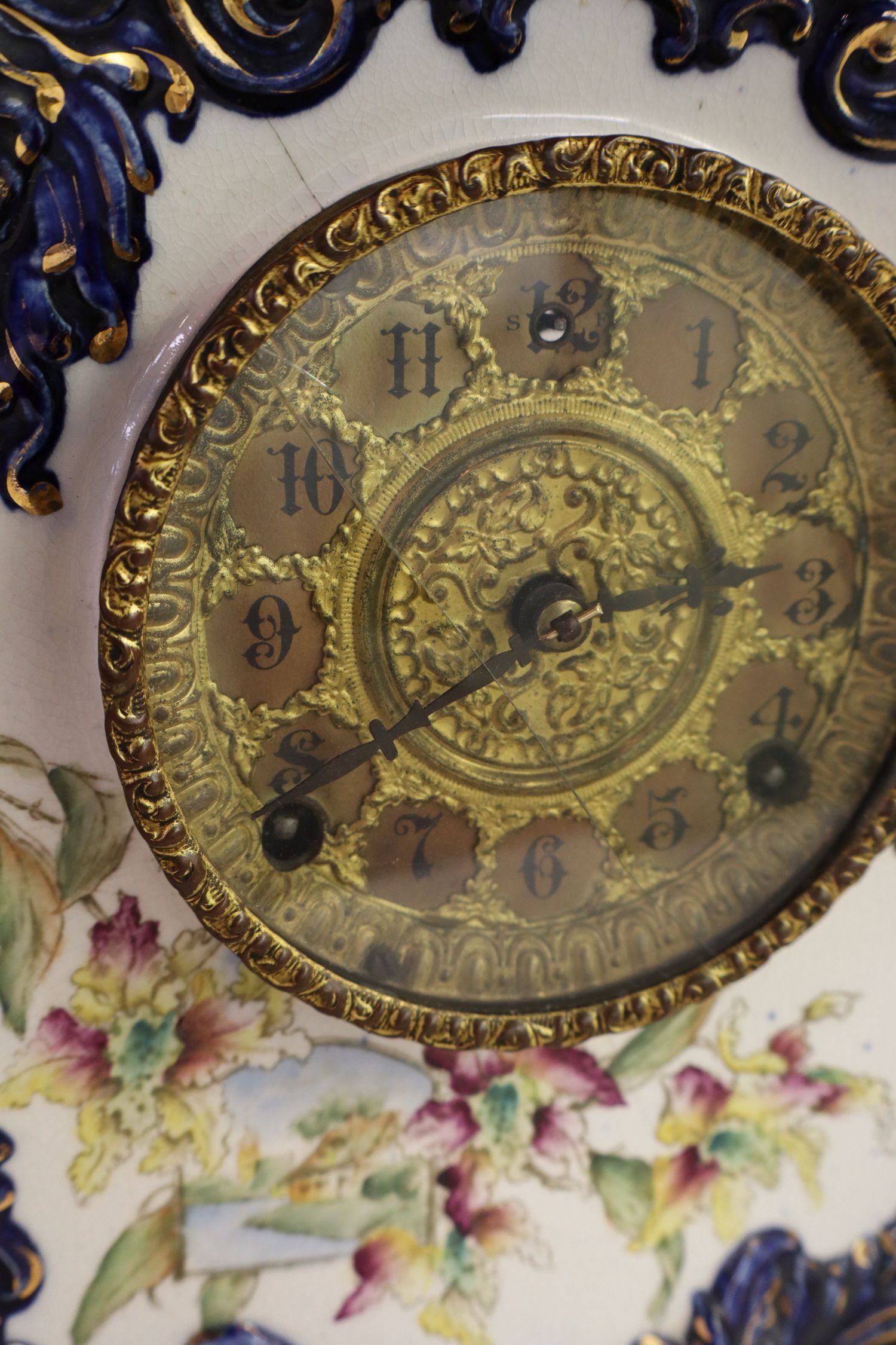 Antique porc mantle clock hand painted glaze no. 411