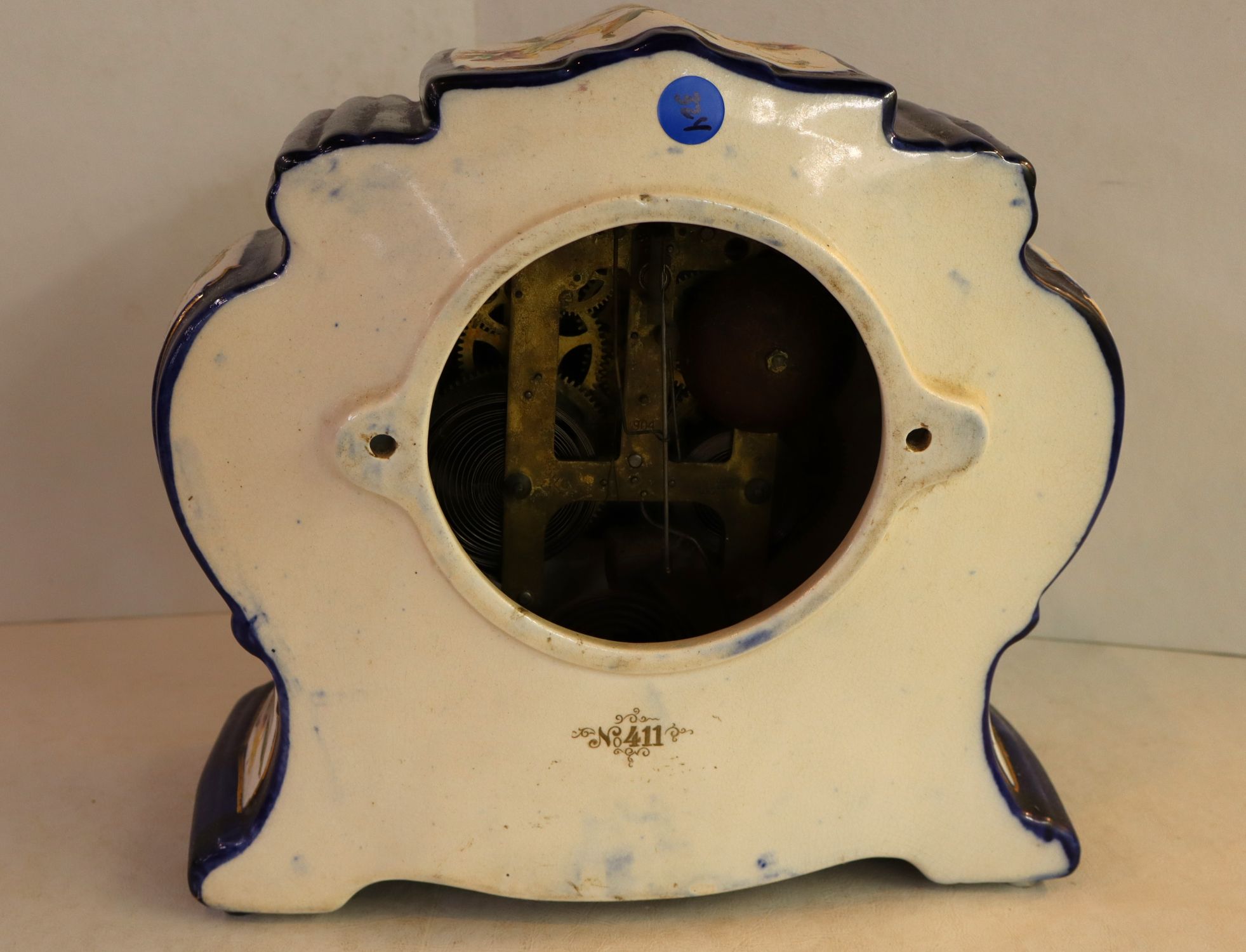 Antique porc mantle clock hand painted glaze no. 411