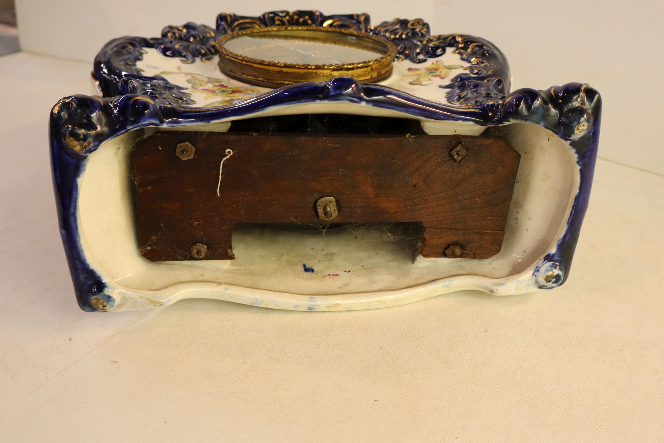 Antique porc mantle clock hand painted glaze no. 411