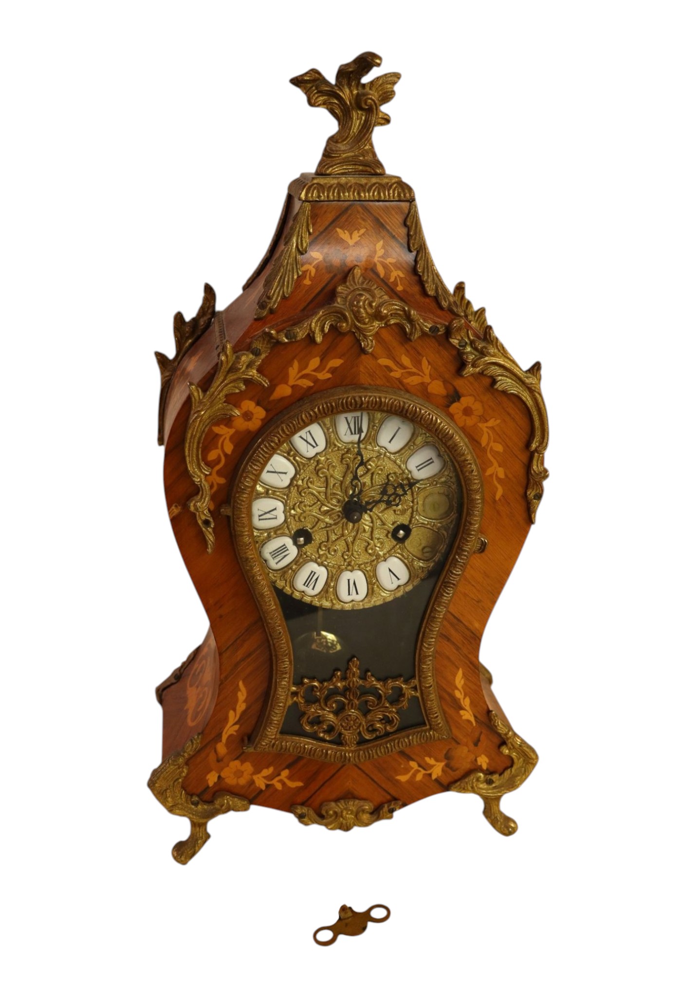 Vtg Fr style inlaid mantle clock with bronze