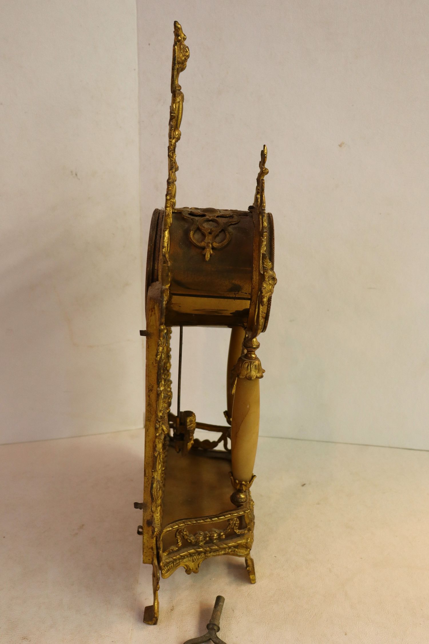 Antique French Gilt Bronze Alabaster Mantel Clock
