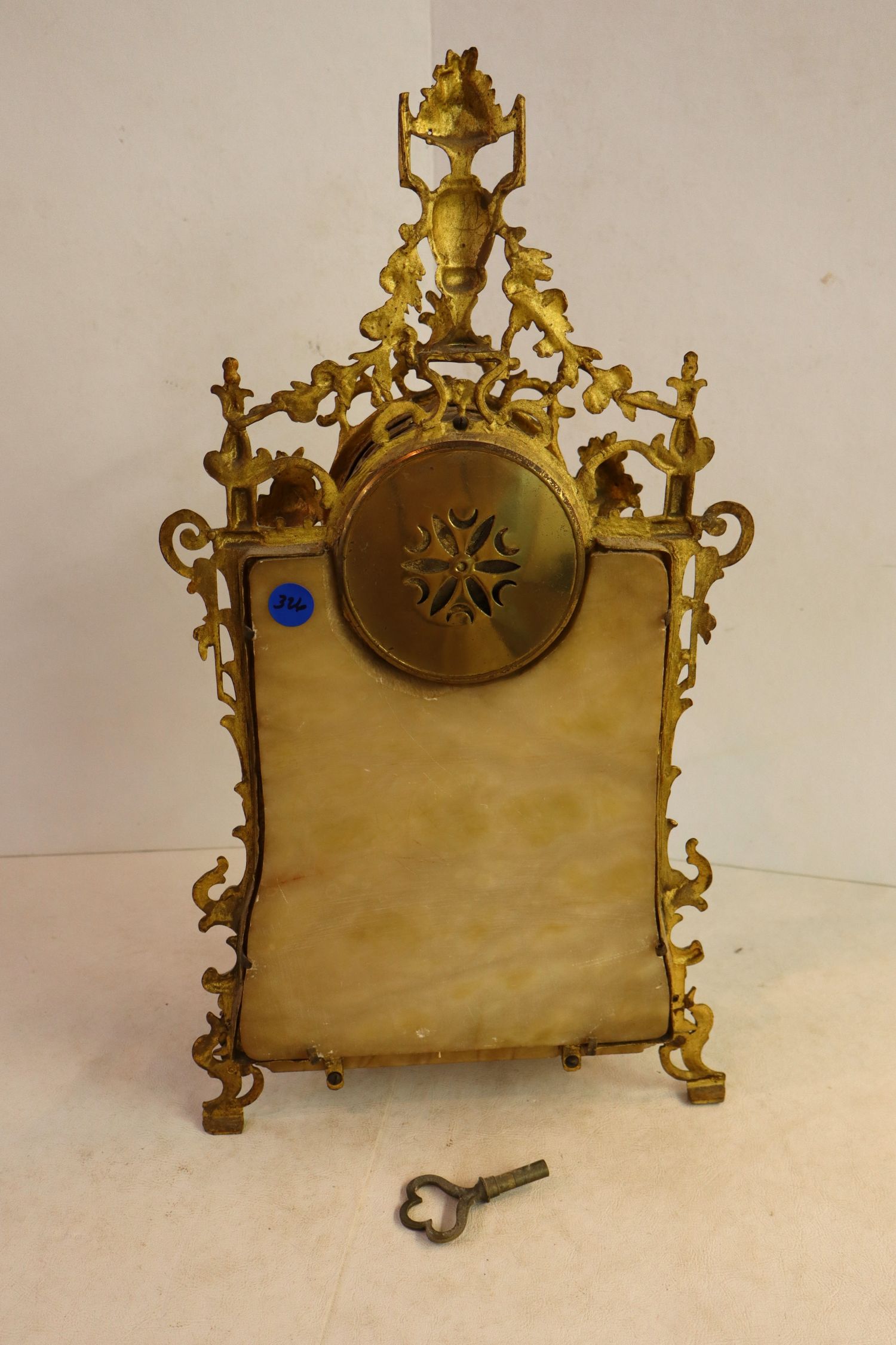 Antique French Gilt Bronze Alabaster Mantel Clock