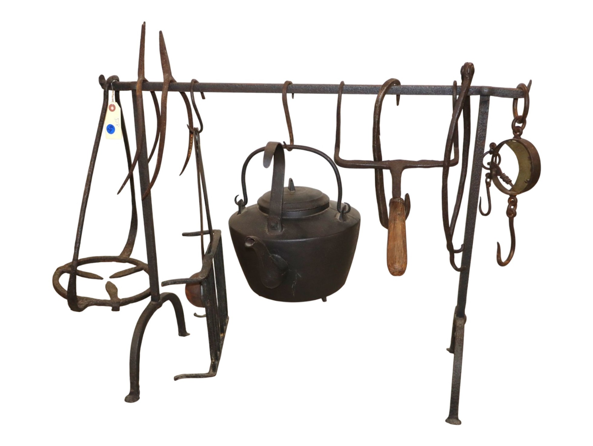 Antique Wrought Iron Hearth Cooking Crane Set 12pc