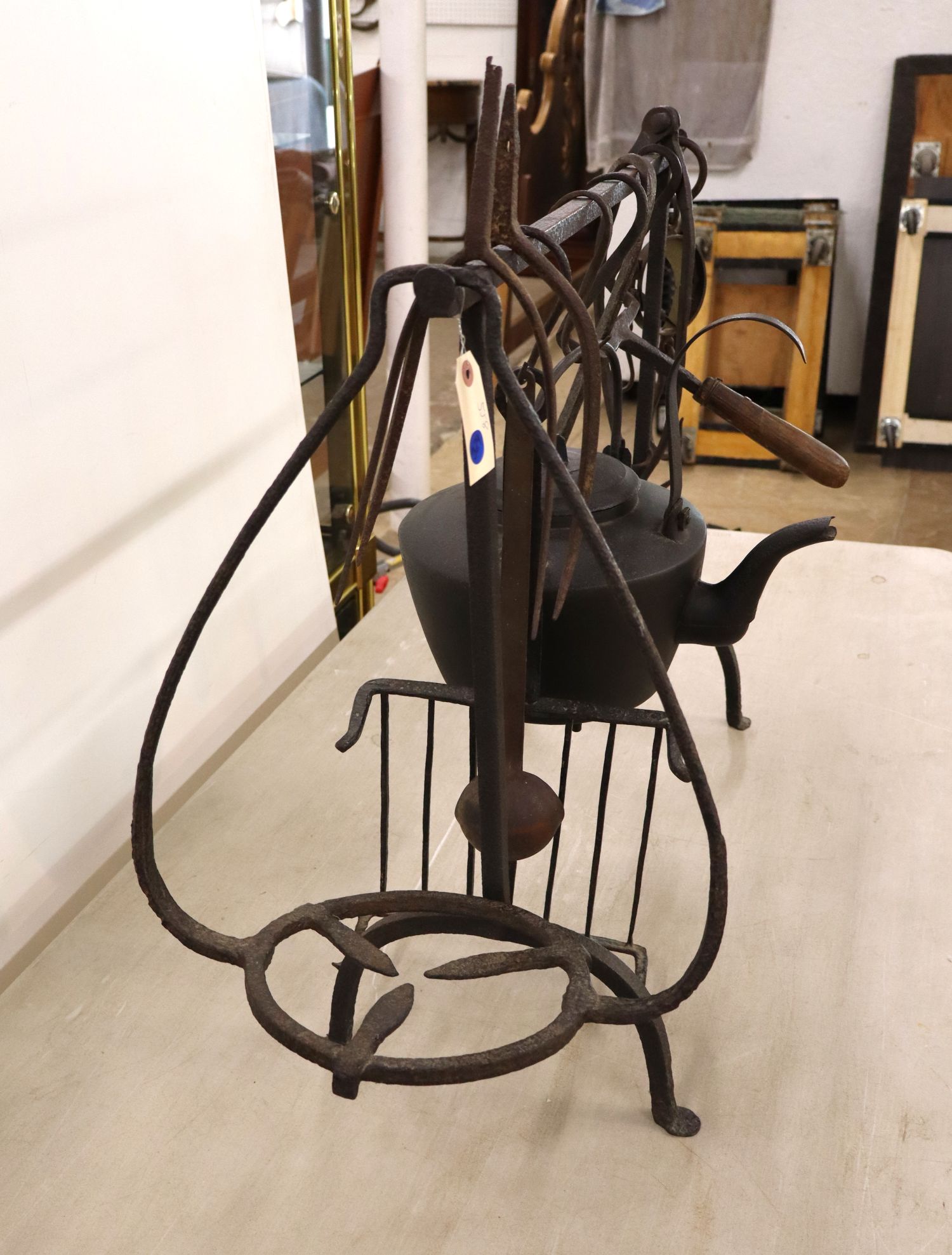 Antique Wrought Iron Hearth Cooking Crane Set 12pc
