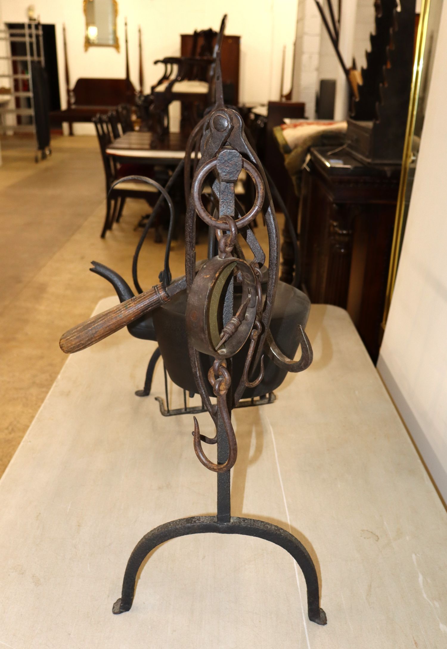 Antique Wrought Iron Hearth Cooking Crane Set 12pc