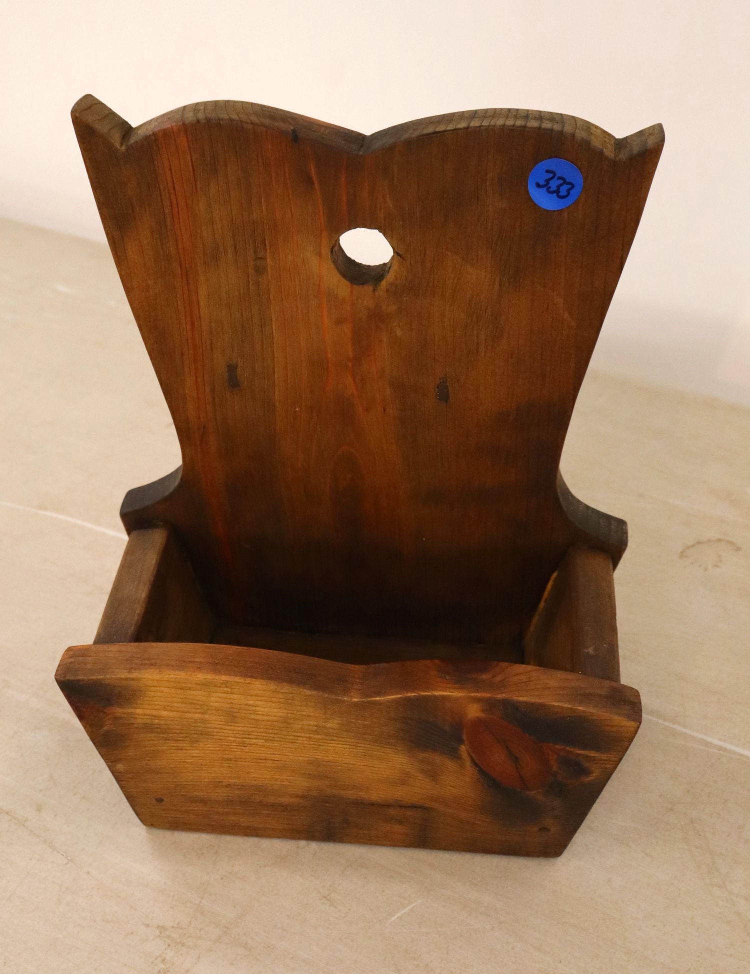 Primitive style hanging salt box. 11"h x 9"w x 4.75"d