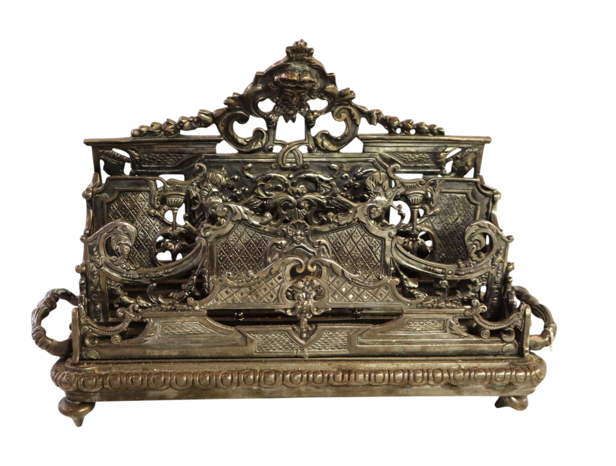 Victorian desk top letter holder pewter style finish