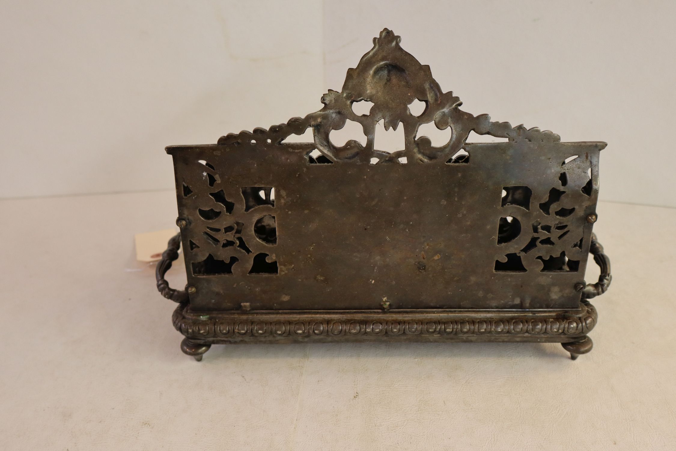 Victorian desk top letter holder pewter style finish