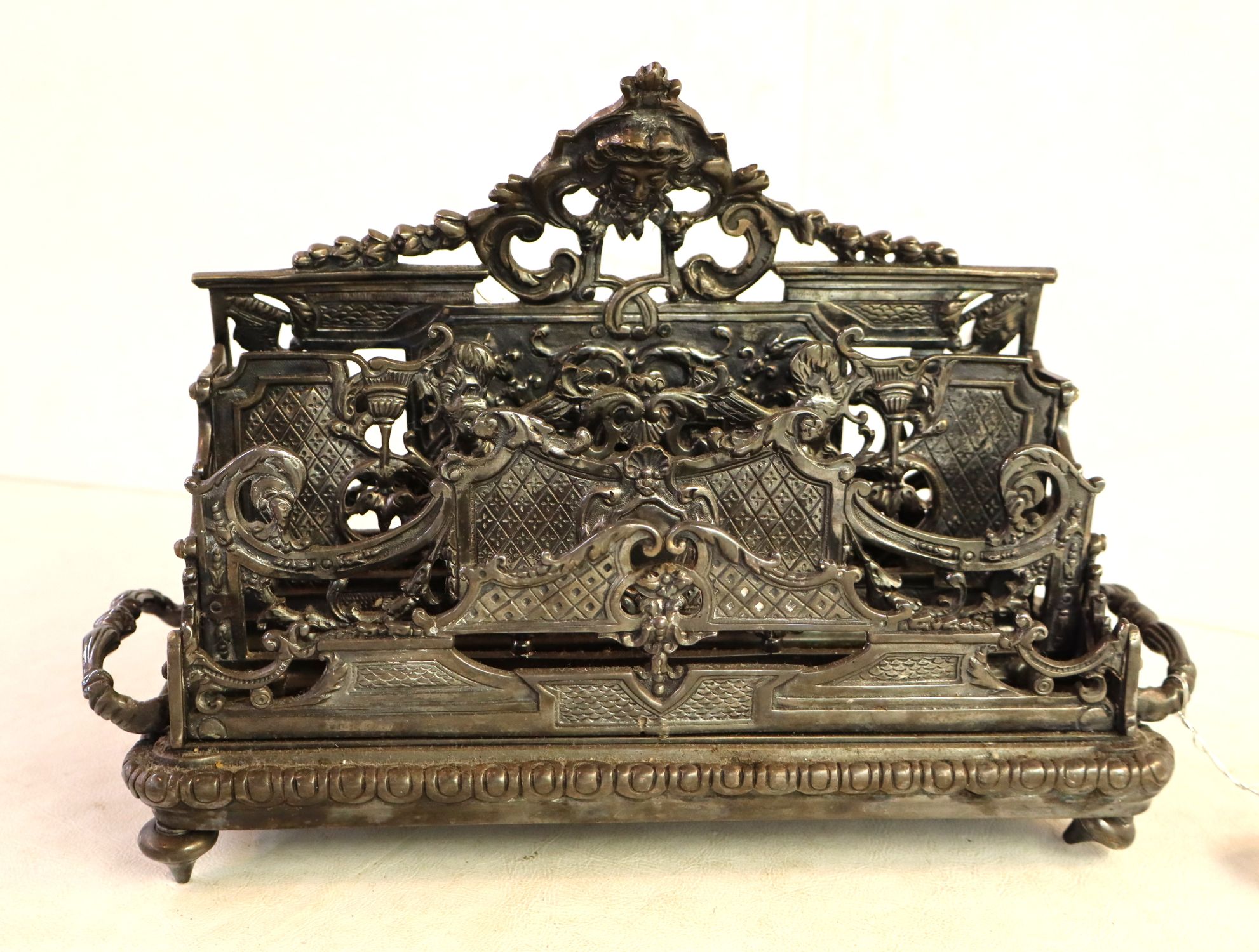 Victorian desk top letter holder pewter style finish