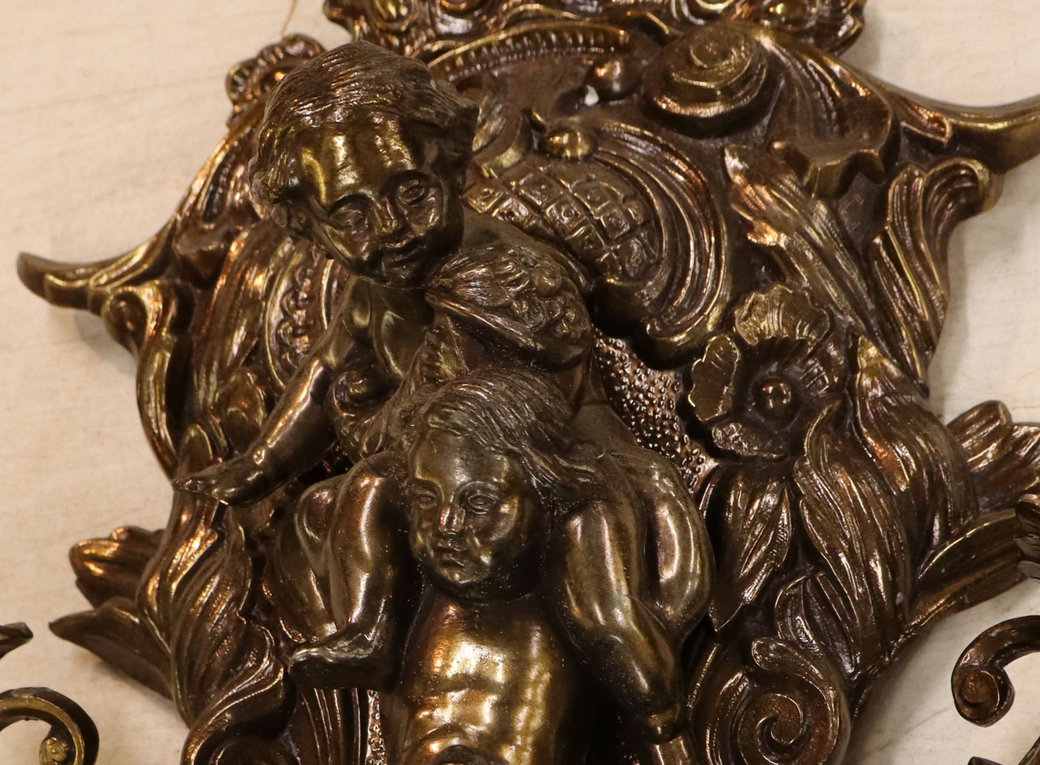 Pr vtg IT bronze style finish cherub candle sconces