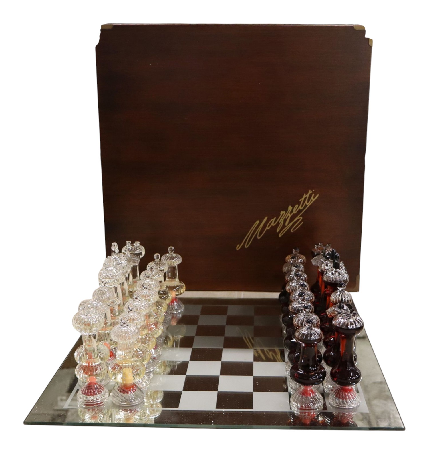 Beautiful Mazzetti venetian glass chess set w/custom case