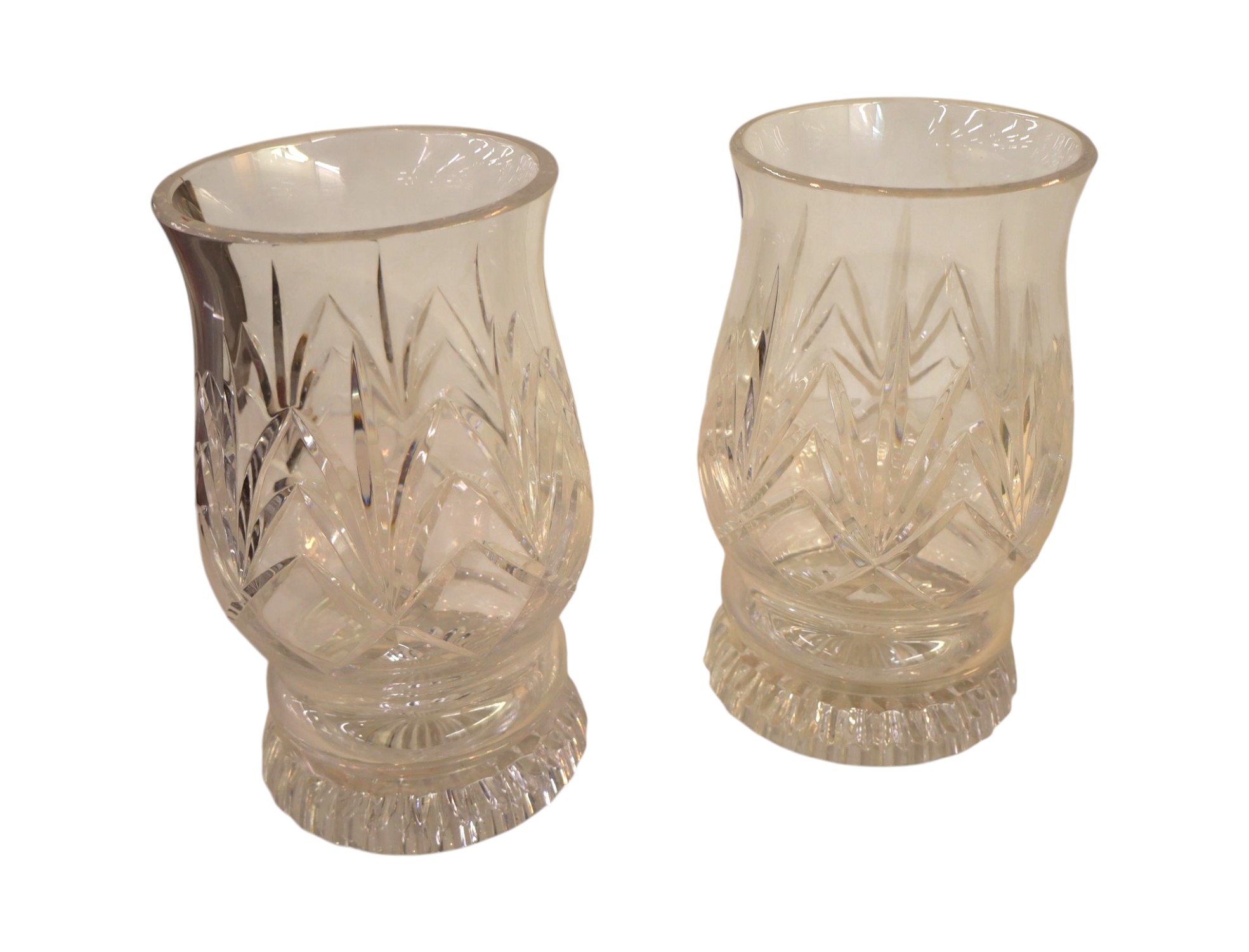 Pair Waterford lead crystal hurricane candle stands