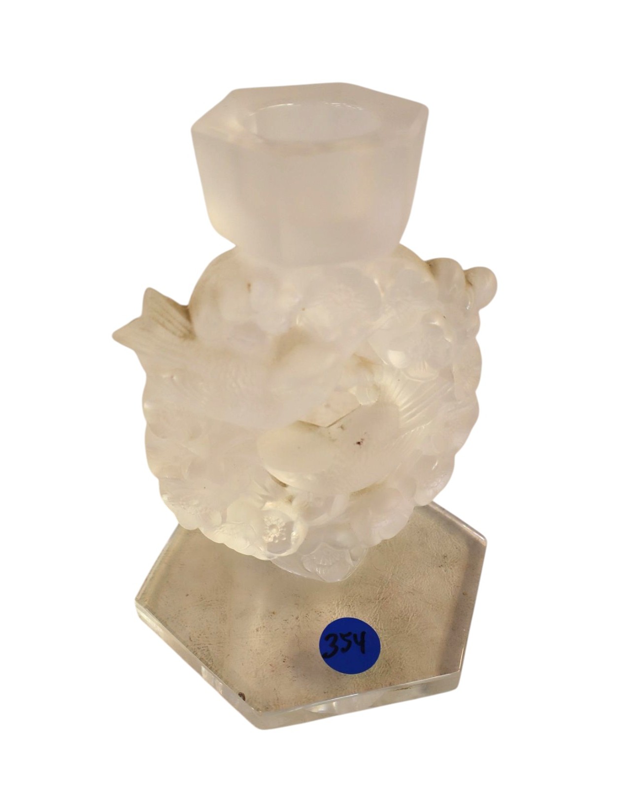 Lalique lead glass satin candle stick with birds