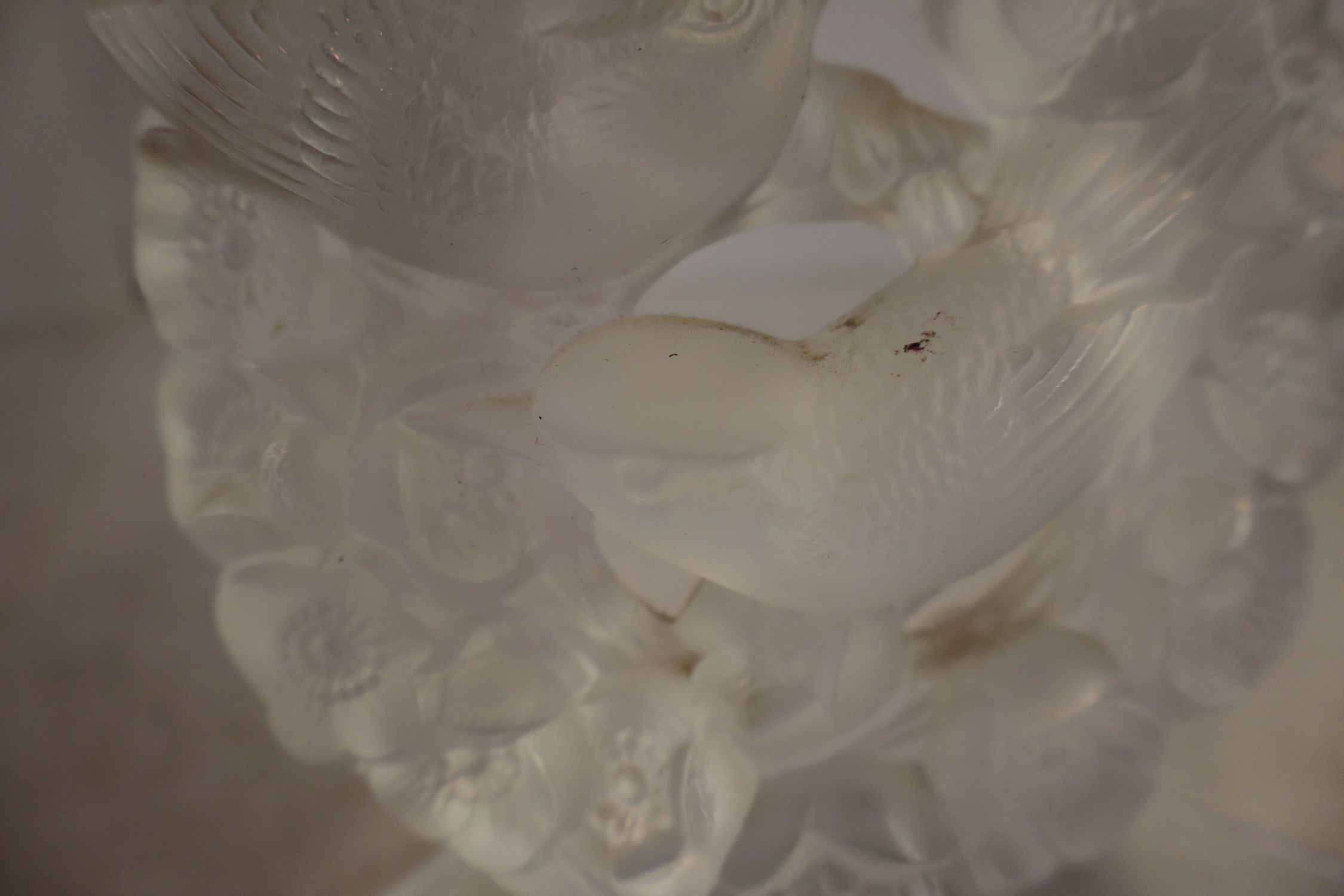 Lalique lead glass satin candle stick with birds