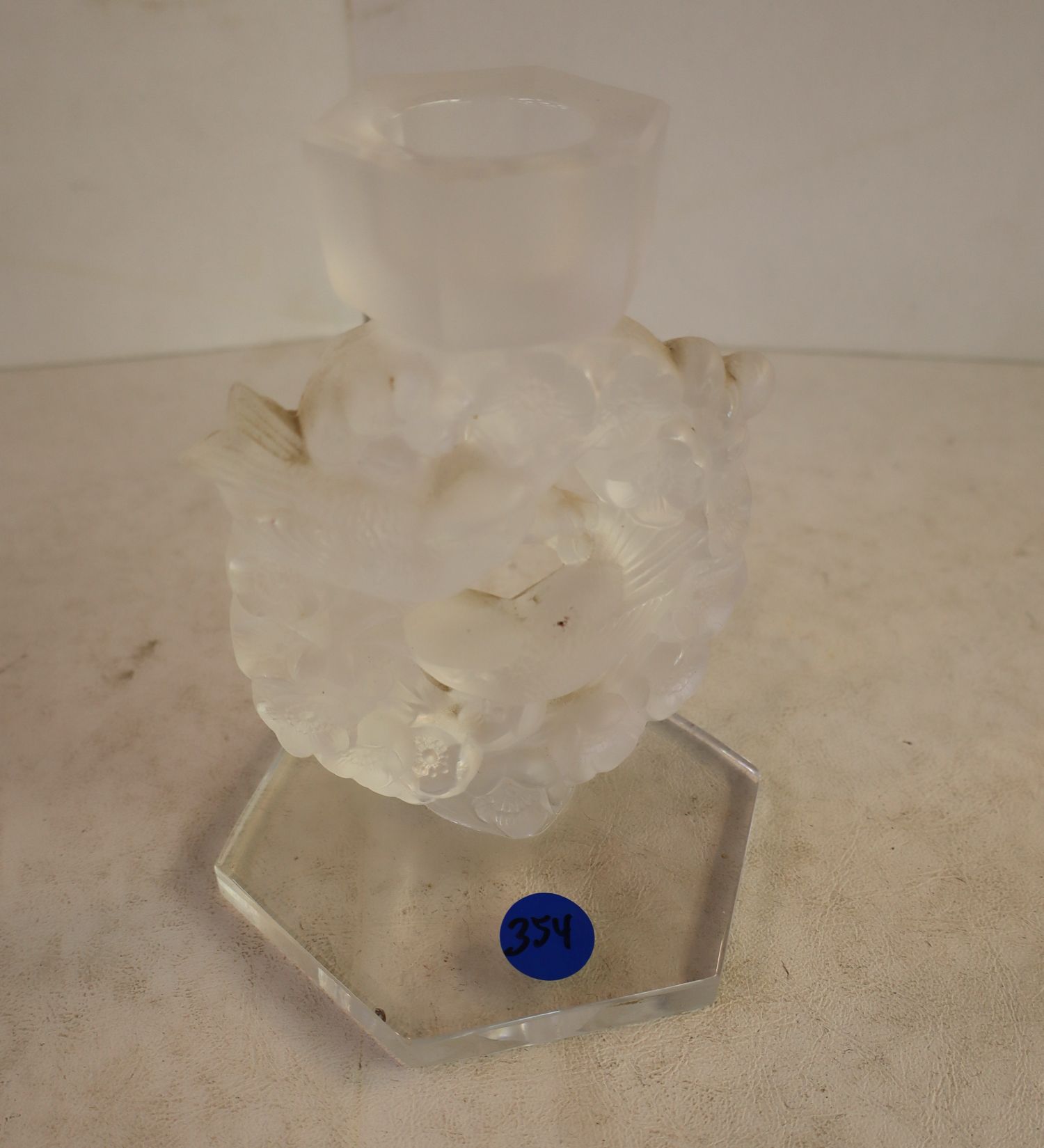 Lalique lead glass satin candle stick with birds