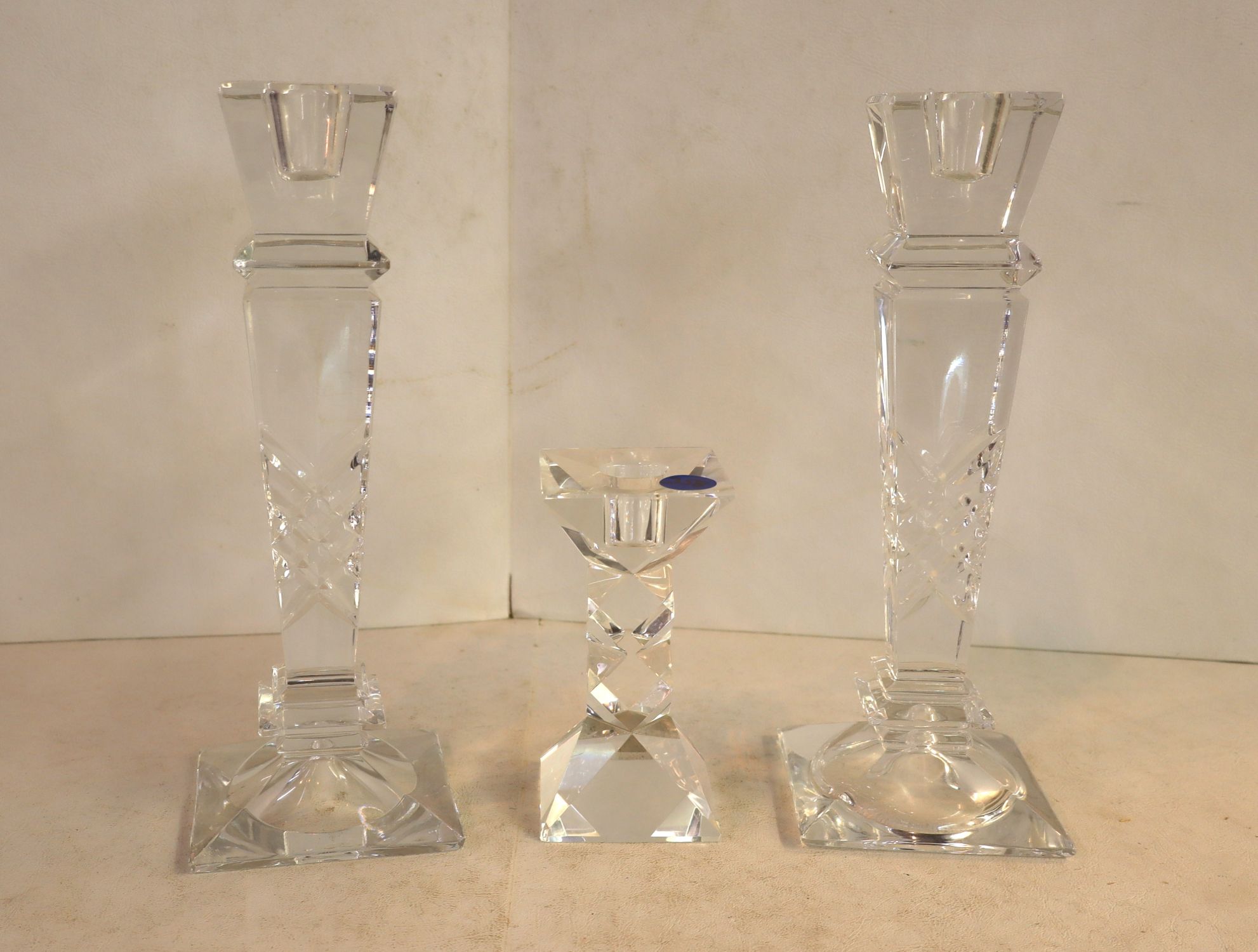 3 lead crystal candle sticks