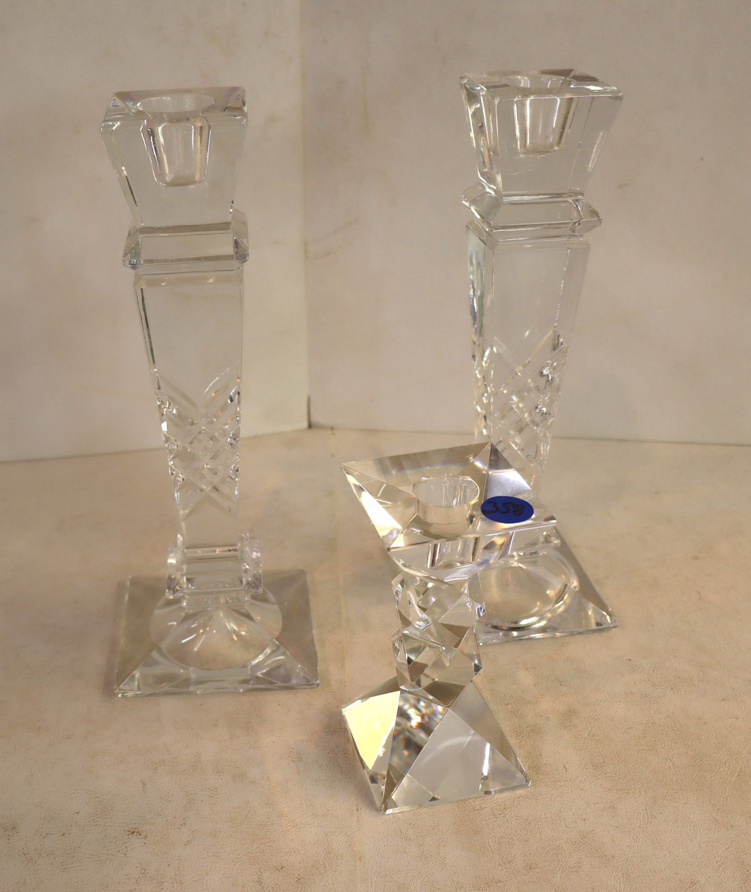 3 lead crystal candle sticks