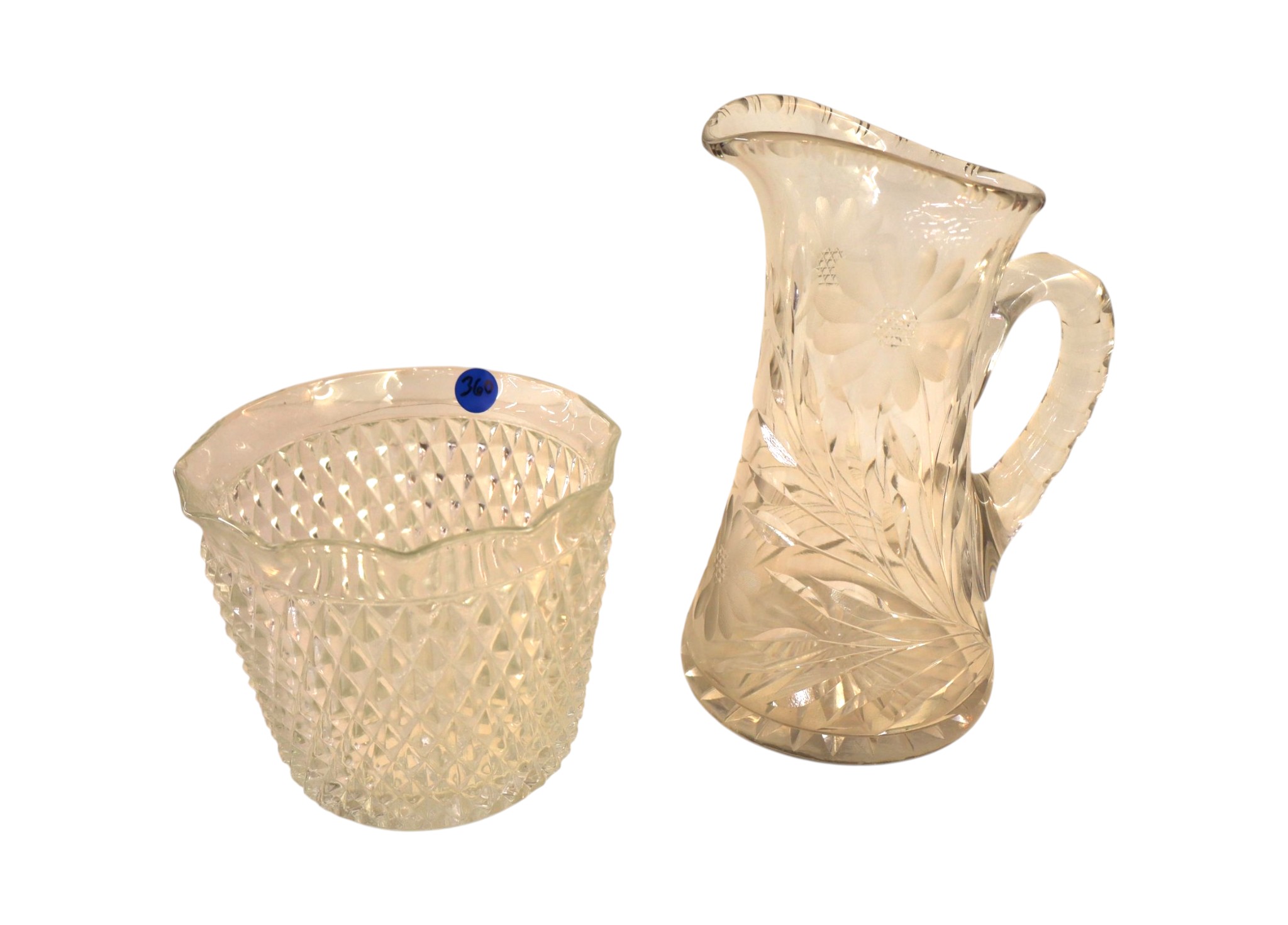 2 vtg cut glass pitcher & early press bowl
