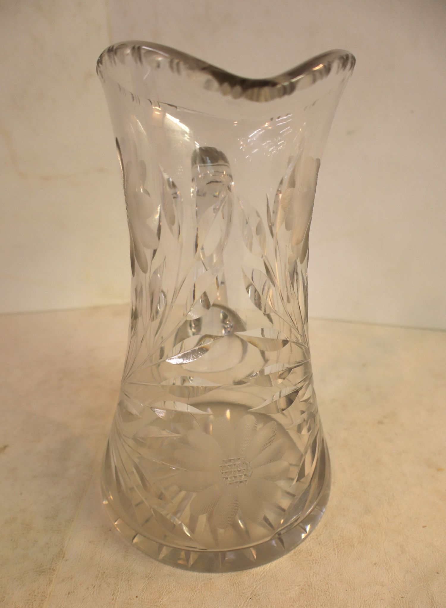 2 vtg cut glass pitcher & early press bowl