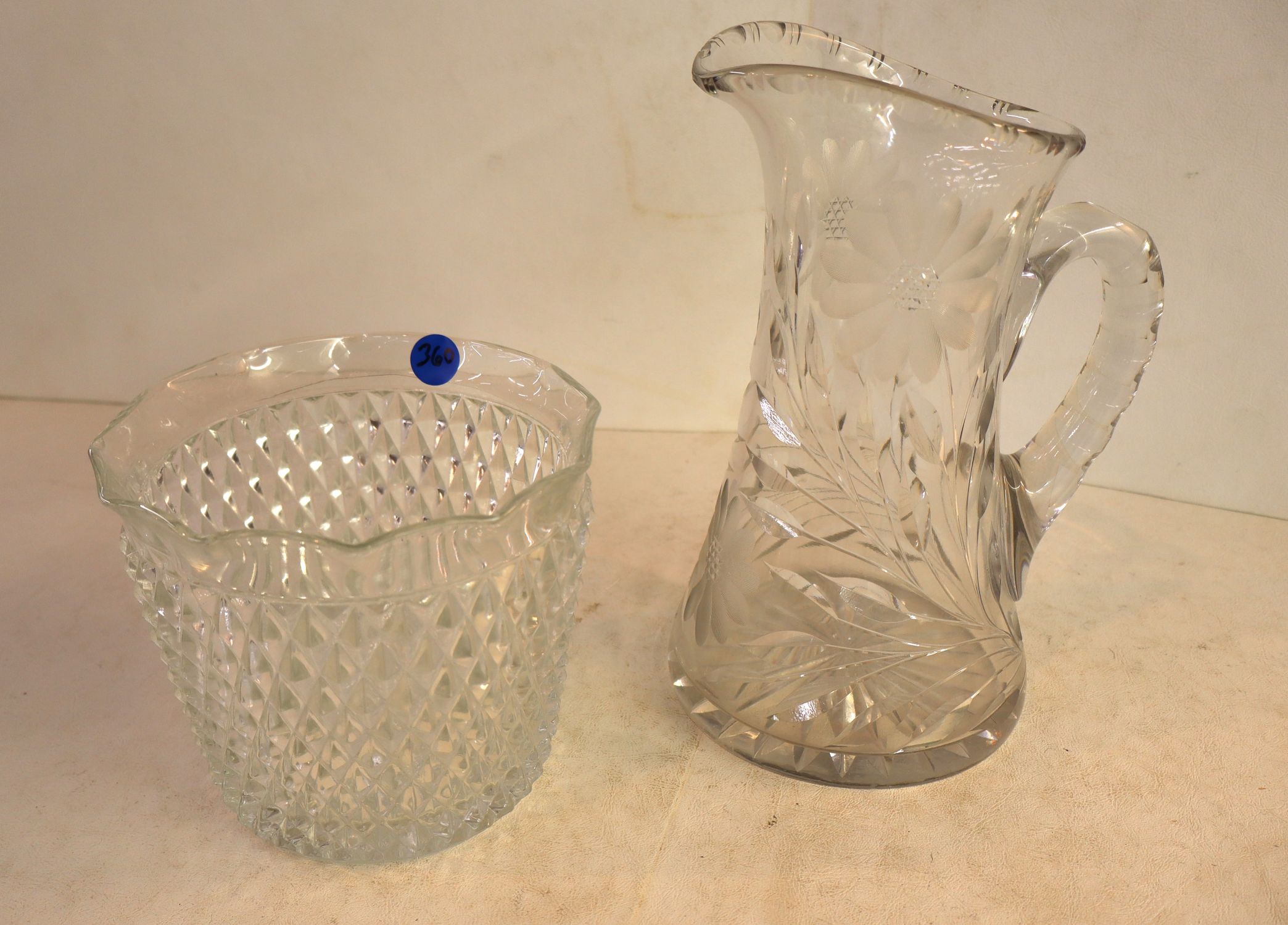 2 vtg cut glass pitcher & early press bowl