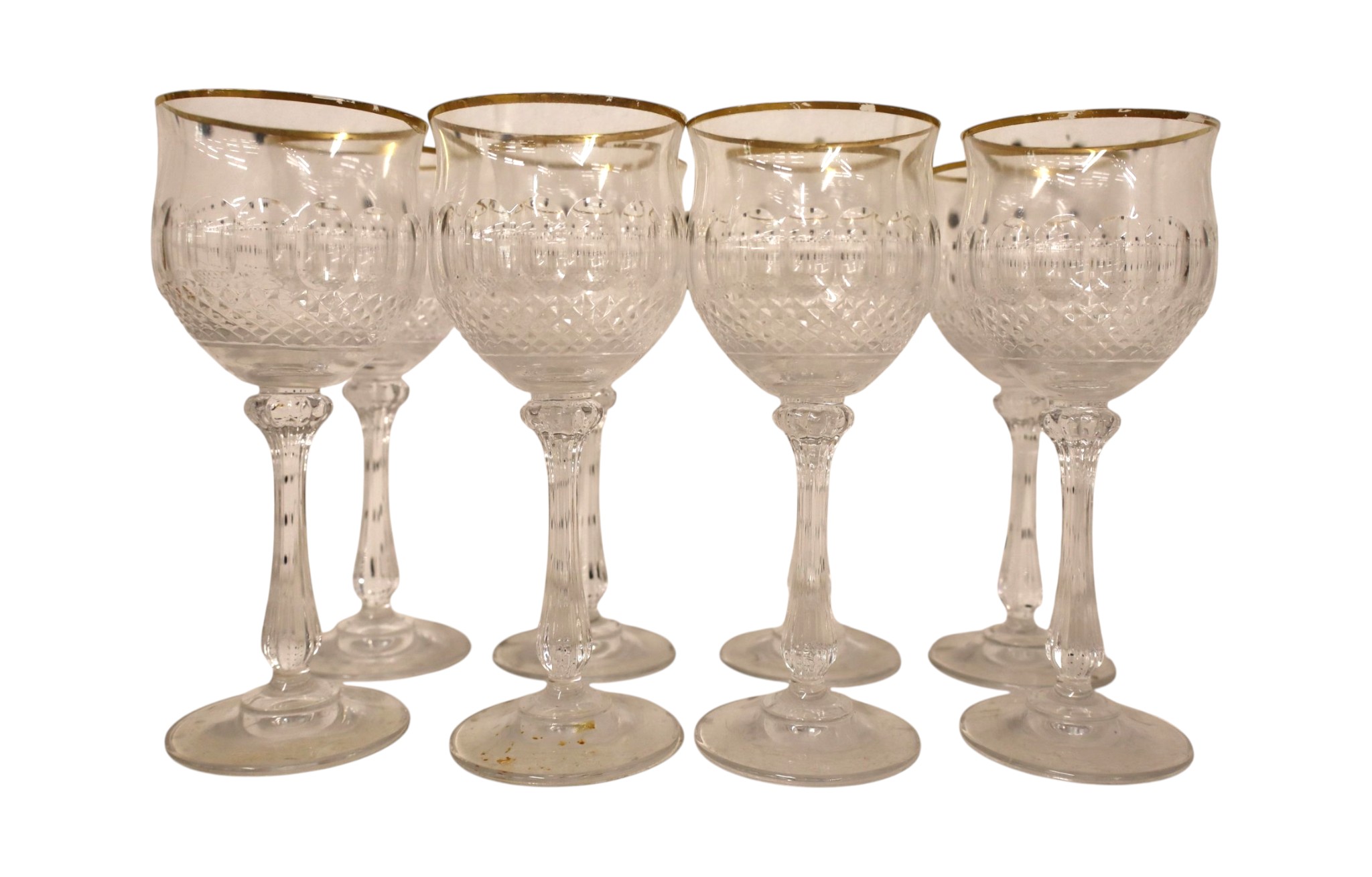 Set 8 Mikasa gold trim lead crystal stemware